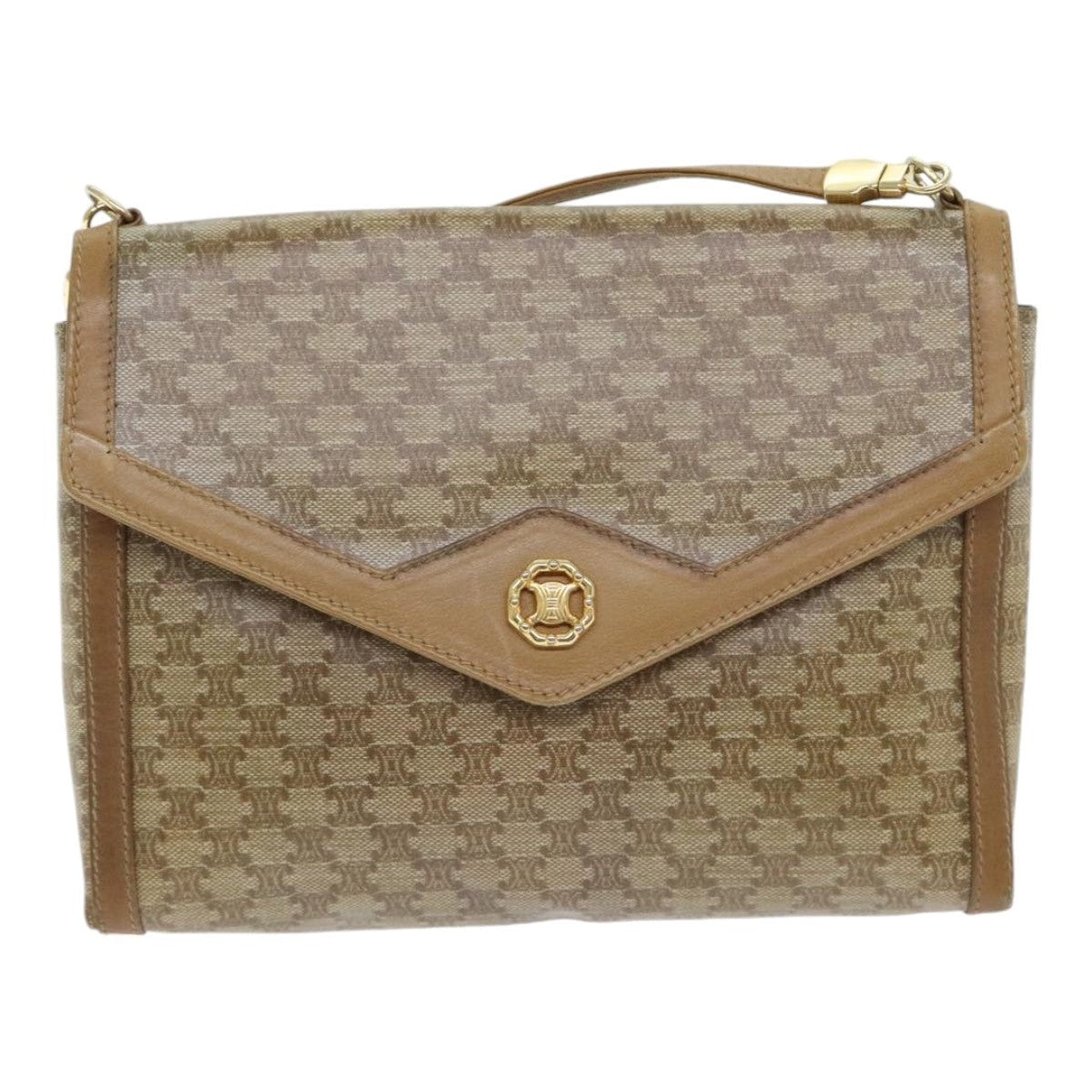 CELINE Macadam Canvas Shoulder Bag Beige Gold - 13