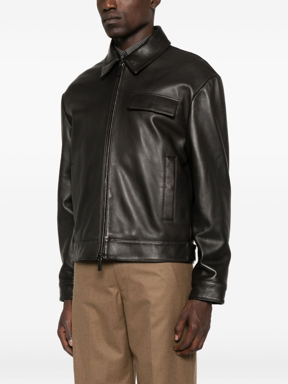 zip-fastening leather jacket - 3