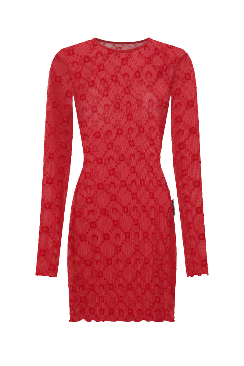 MOONOGRAM MESH FLOCK LS MINI CREWNECK DRESS 1