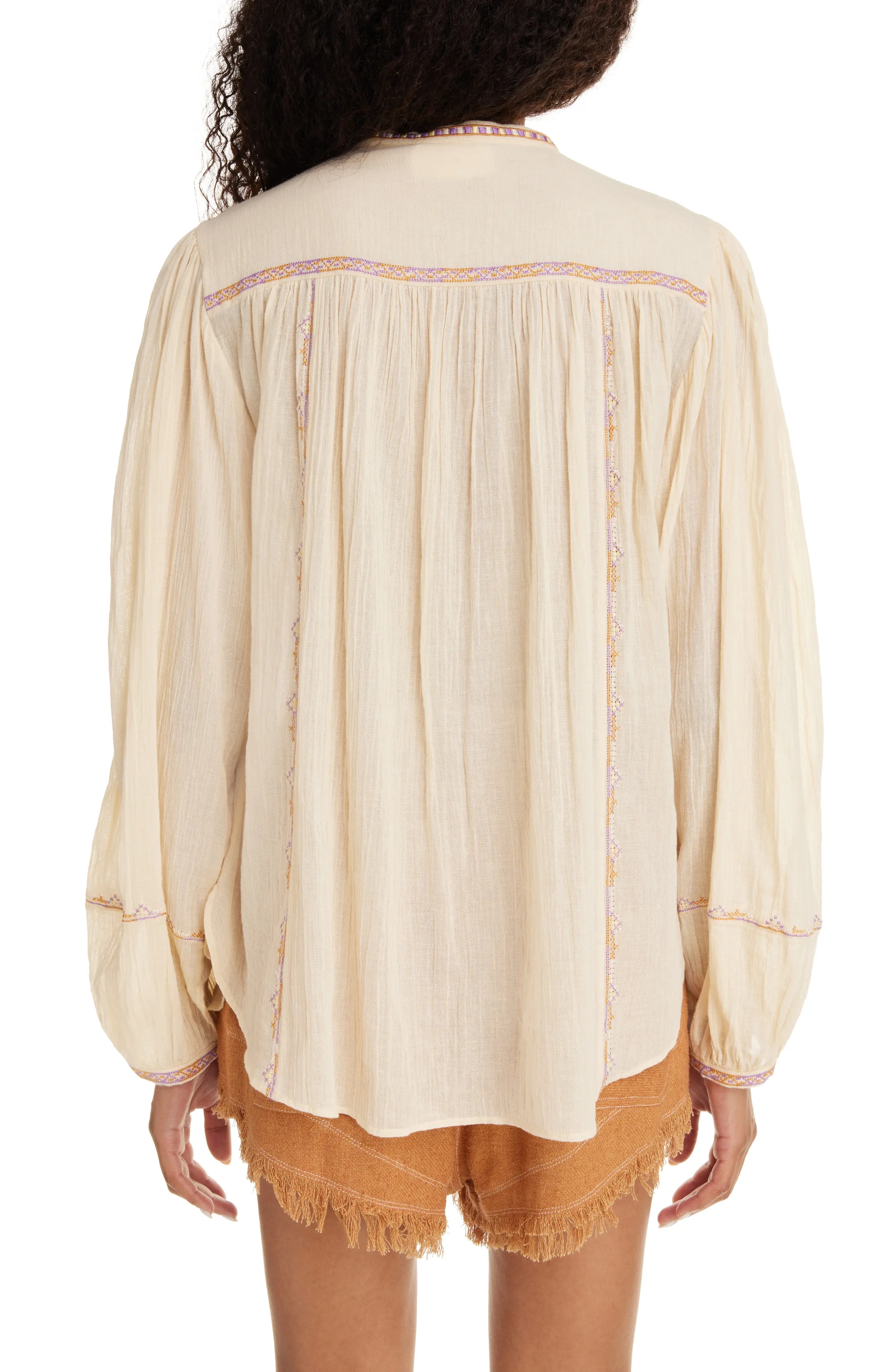 Silekia Embroidered Tassel Tie Cotton Top - 3