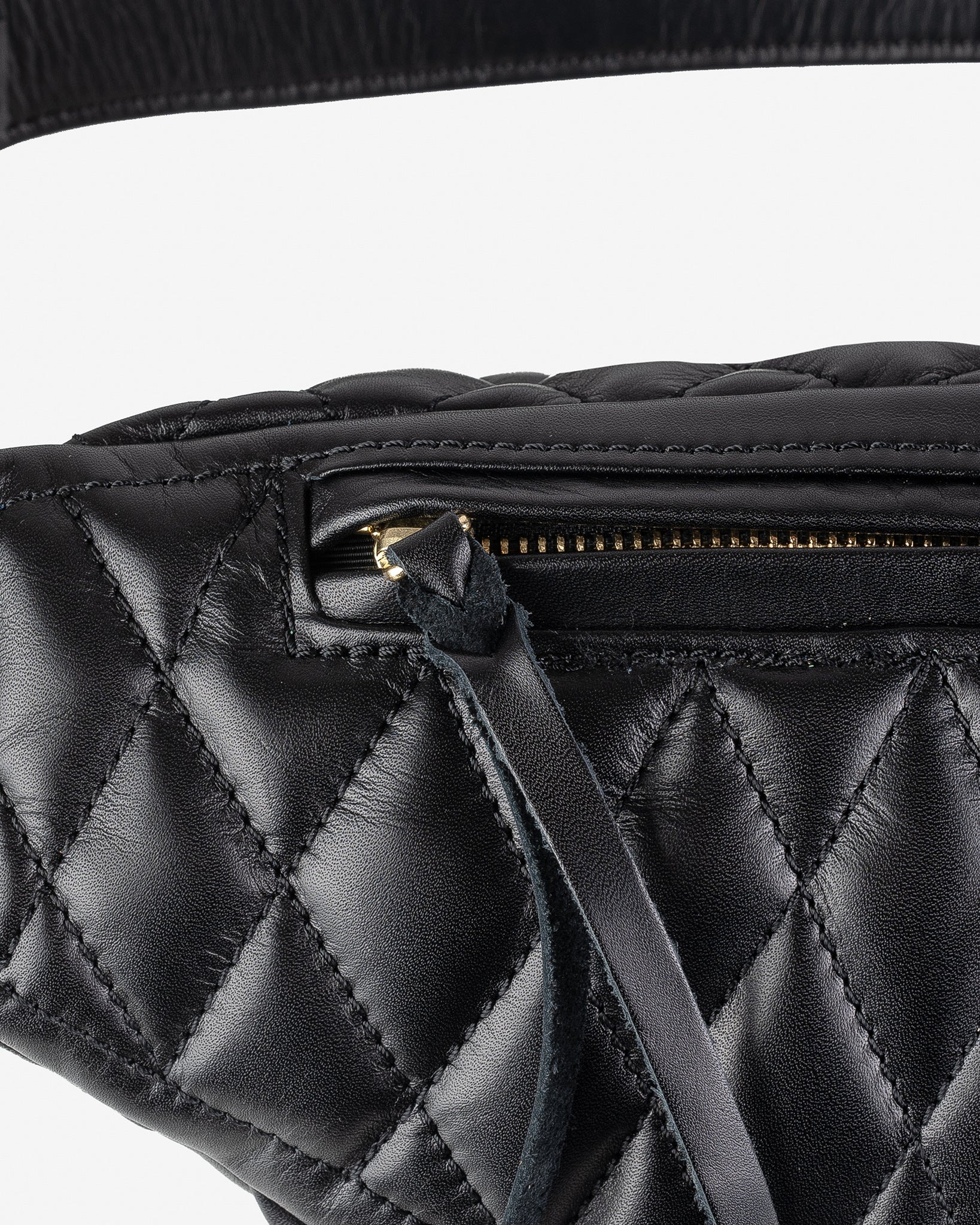 IHE-45-BLK Diamond Stitched Leather Waist Bag - Black - 7