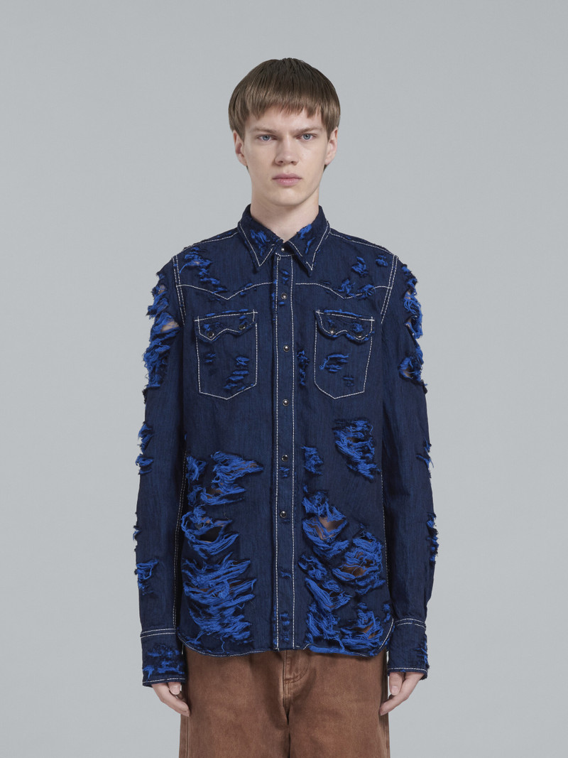 Marni BLUE DENIM SHIRT WITH RIPS outlook