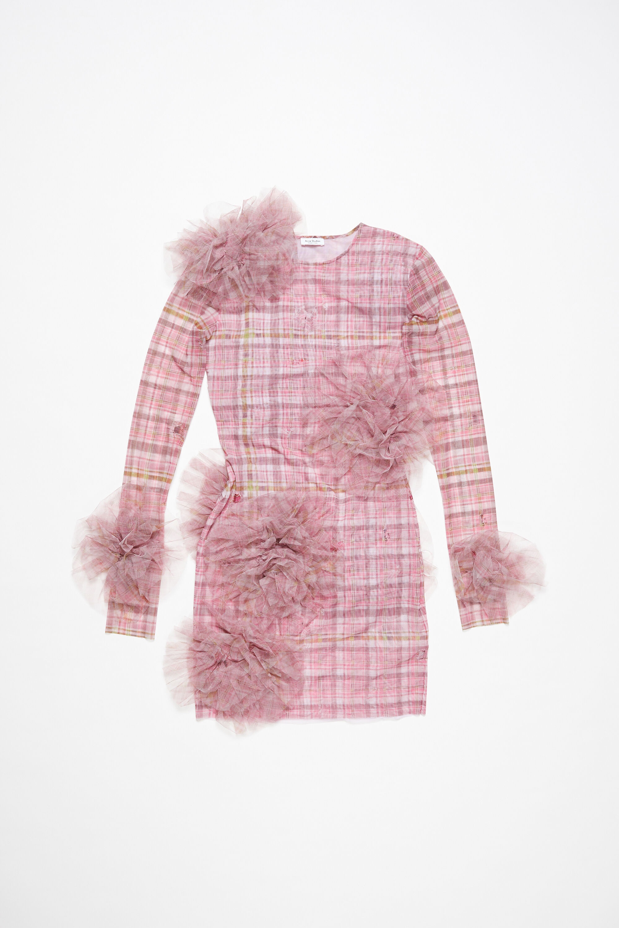 Mesh check dress - Pink - 1