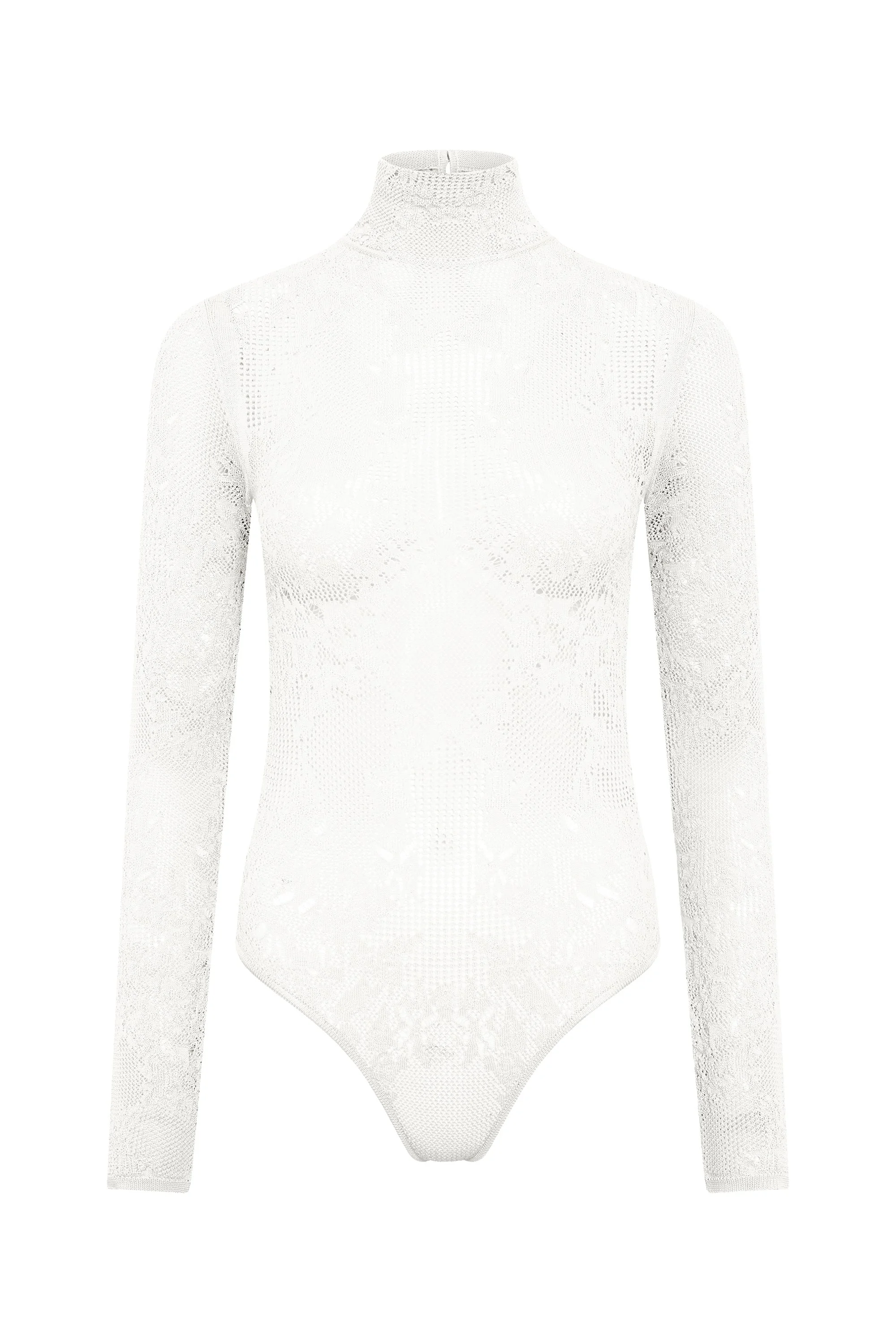 Feal Pointelle Knit Lace Bodysuit in Ivory Silk Merino Wool - 1
