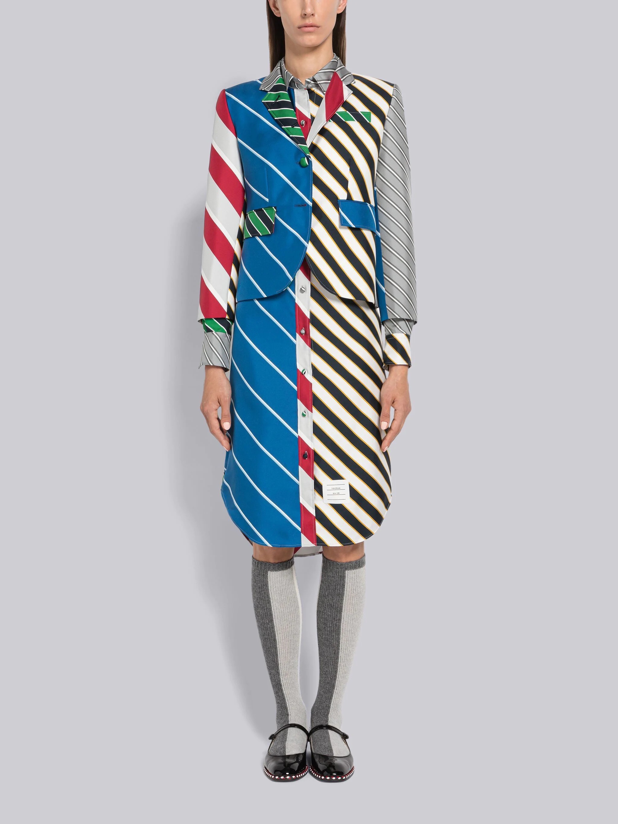 Fun-Mix Awning Stripe Silk Round Collar Shirtdress - 4