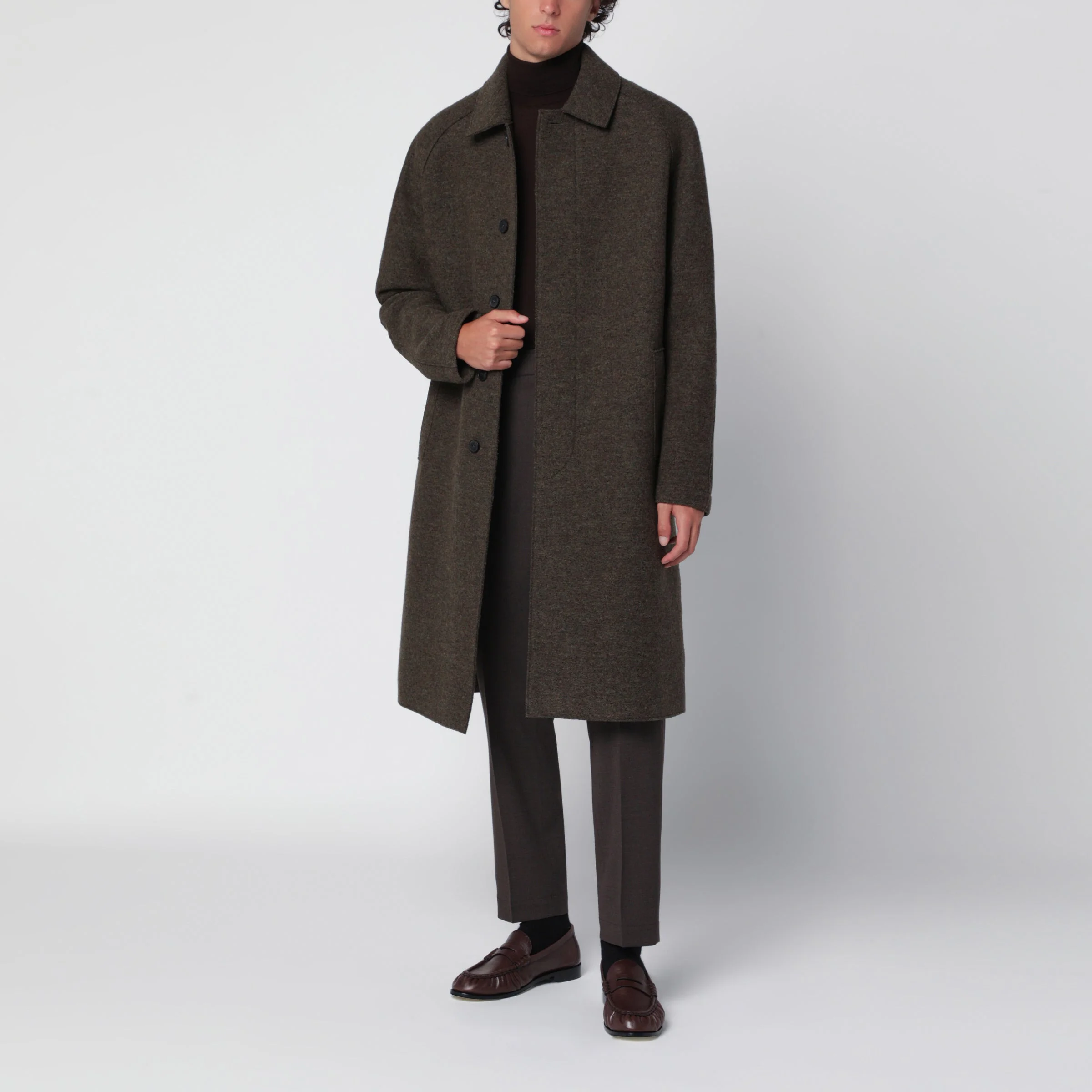 Grey green single-breasted wool coat - 1