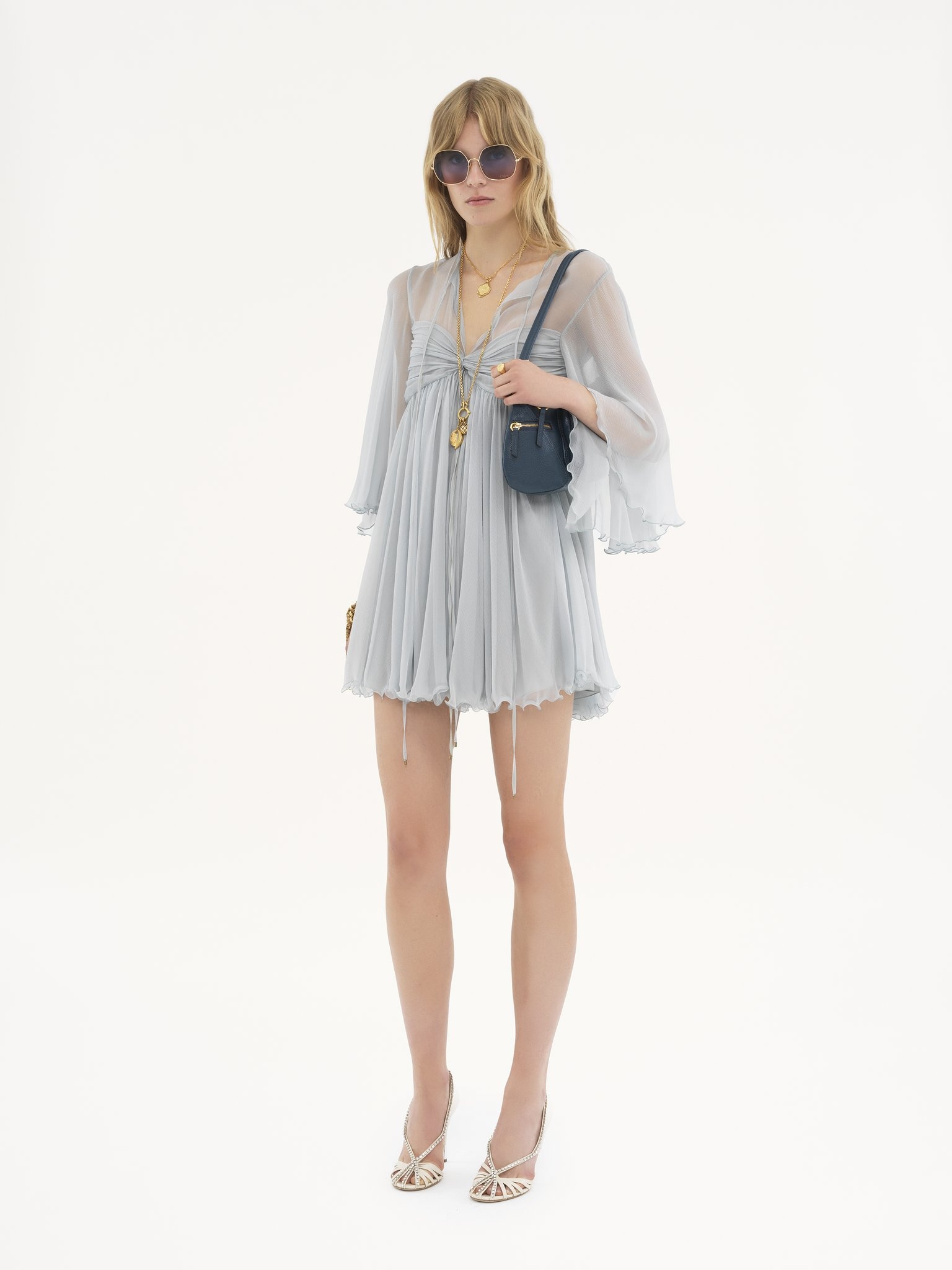 PLEATED MINI DRESS IN SILK MOUSSELINE - 3