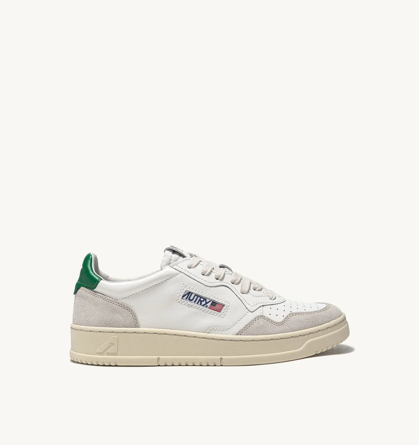 MEDALIST LOW SNEAKERS IN WHITE AND AMAZON LEATHER AND BEIGE SUEDE - 1