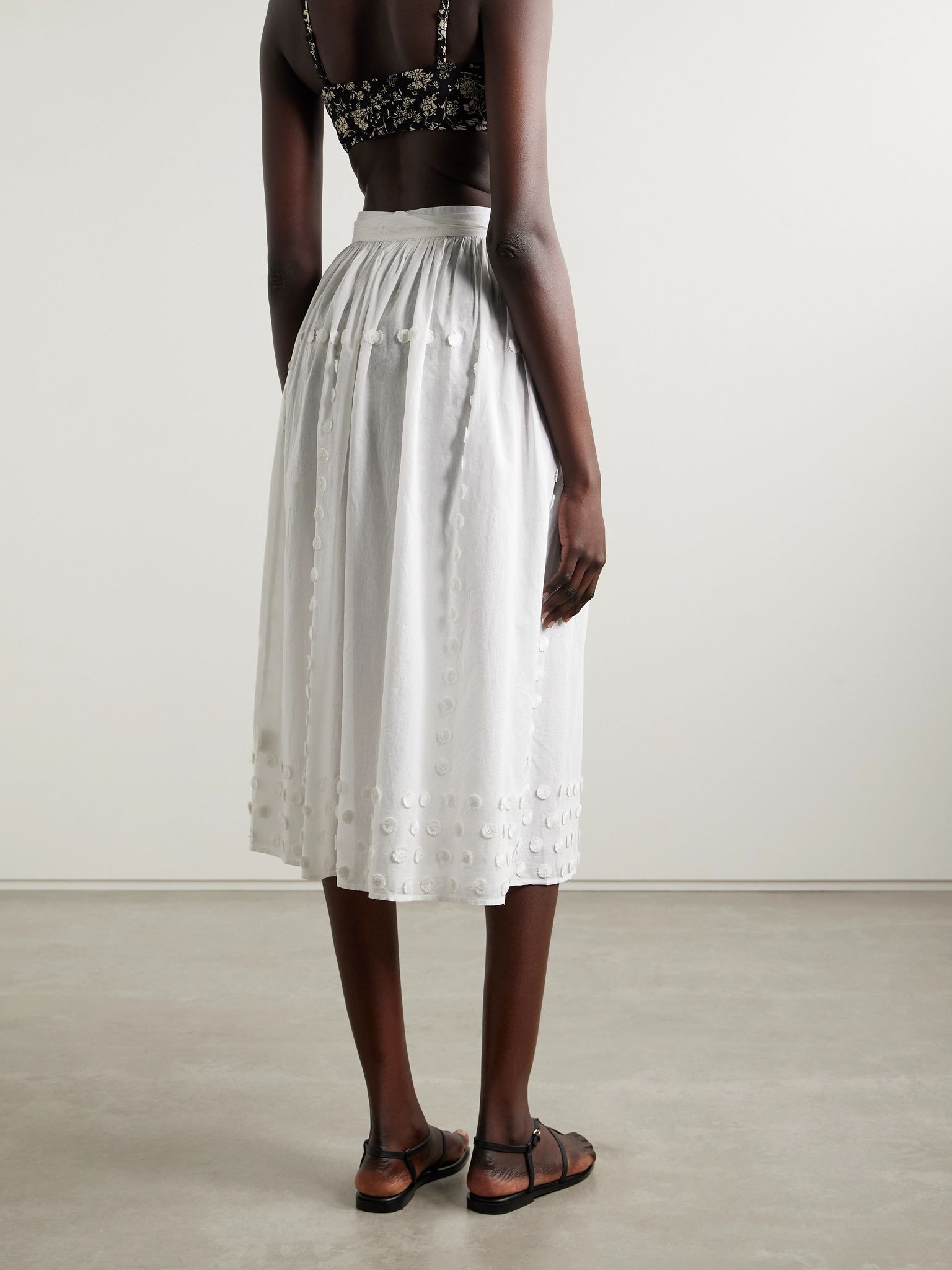Kyla appliquéd cotton-voile pareo White - 3