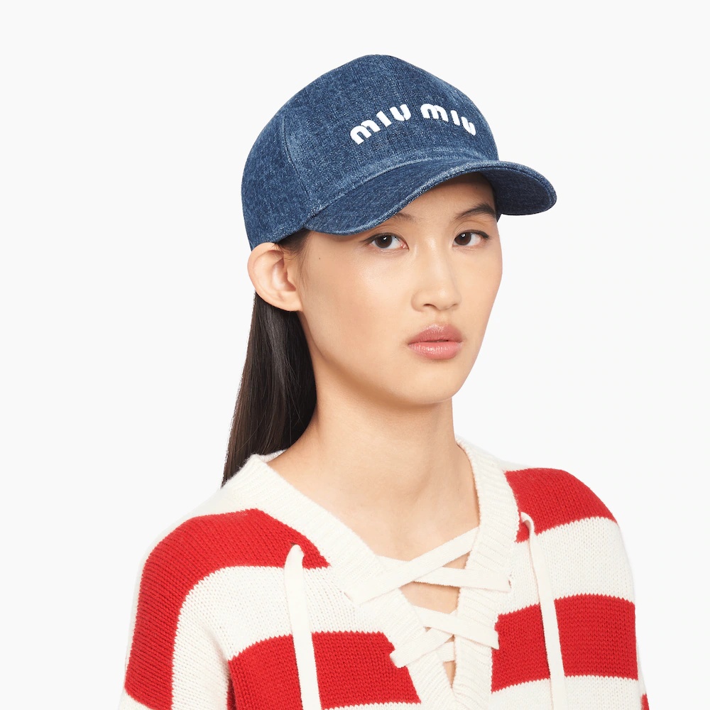Denim baseball cap with embroidered logo - 2
