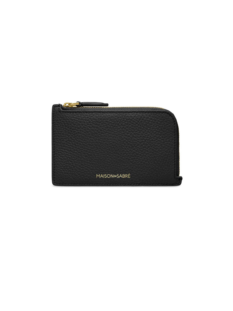 Women's Leather Zip Card Holder - Black Caviar 1
