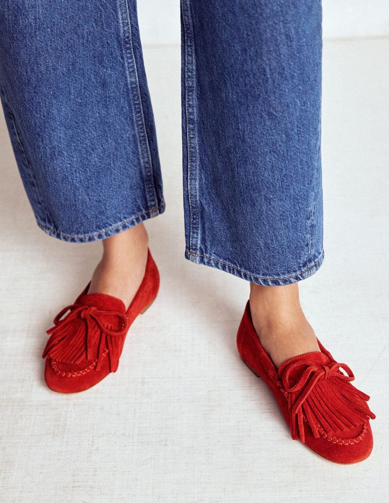 BODEN Soft Tassel Deck Shoes-Post Box Red outlook