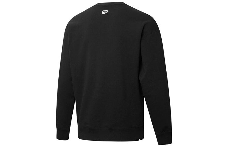 PUMA Downtown Graphic Crew Tr Living Series Logo Embroidered Pattern Knit Round Neck Pullover Black  - 2