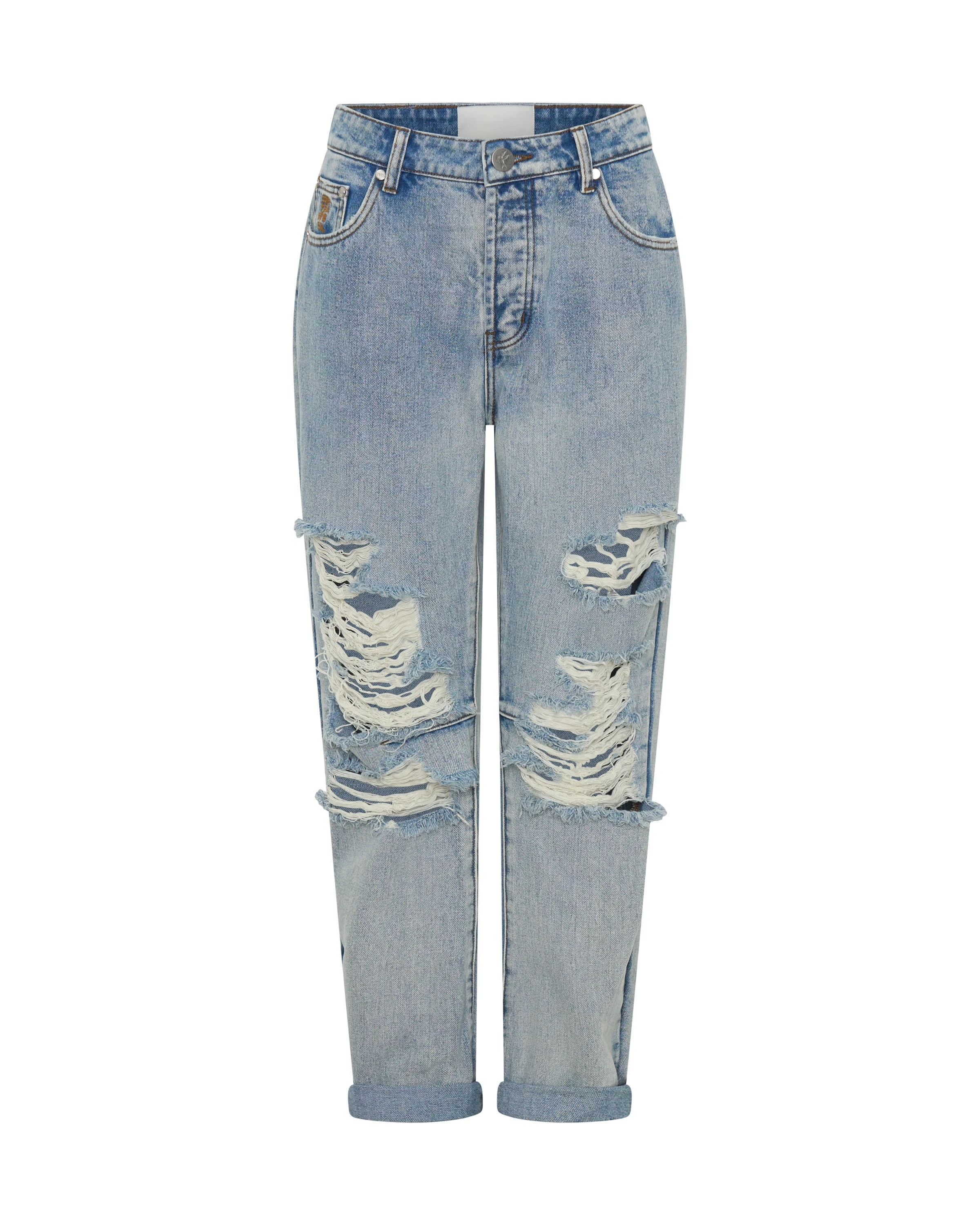 Saints Low Waist Messed Up Boyfriend Denim Jeans - Hendrixe Blue - 1