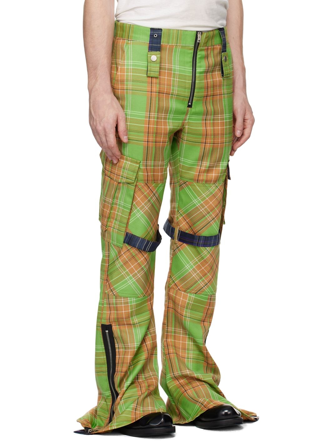 Green & Orange Cargo Check Trousers - 2