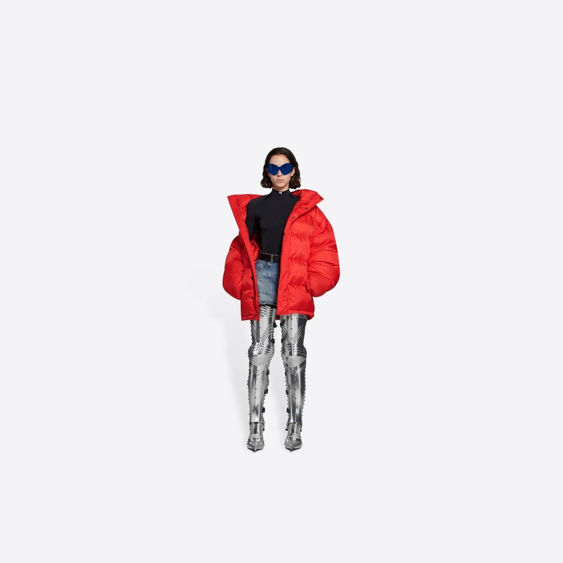 Off-shoulder Puffer Jacket in Red - 3