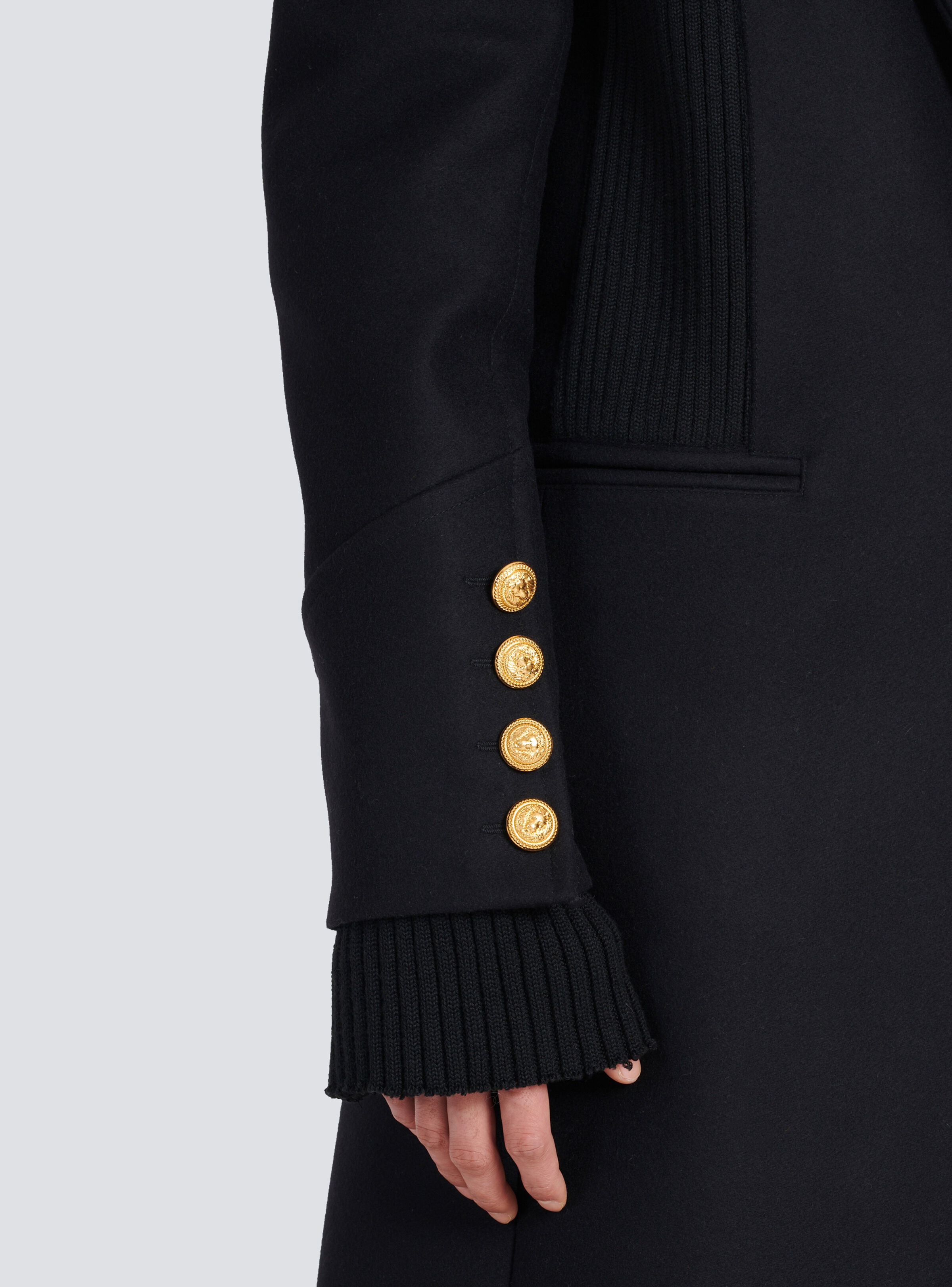 Long wool coat with monogram-patterned collar and lining - 10