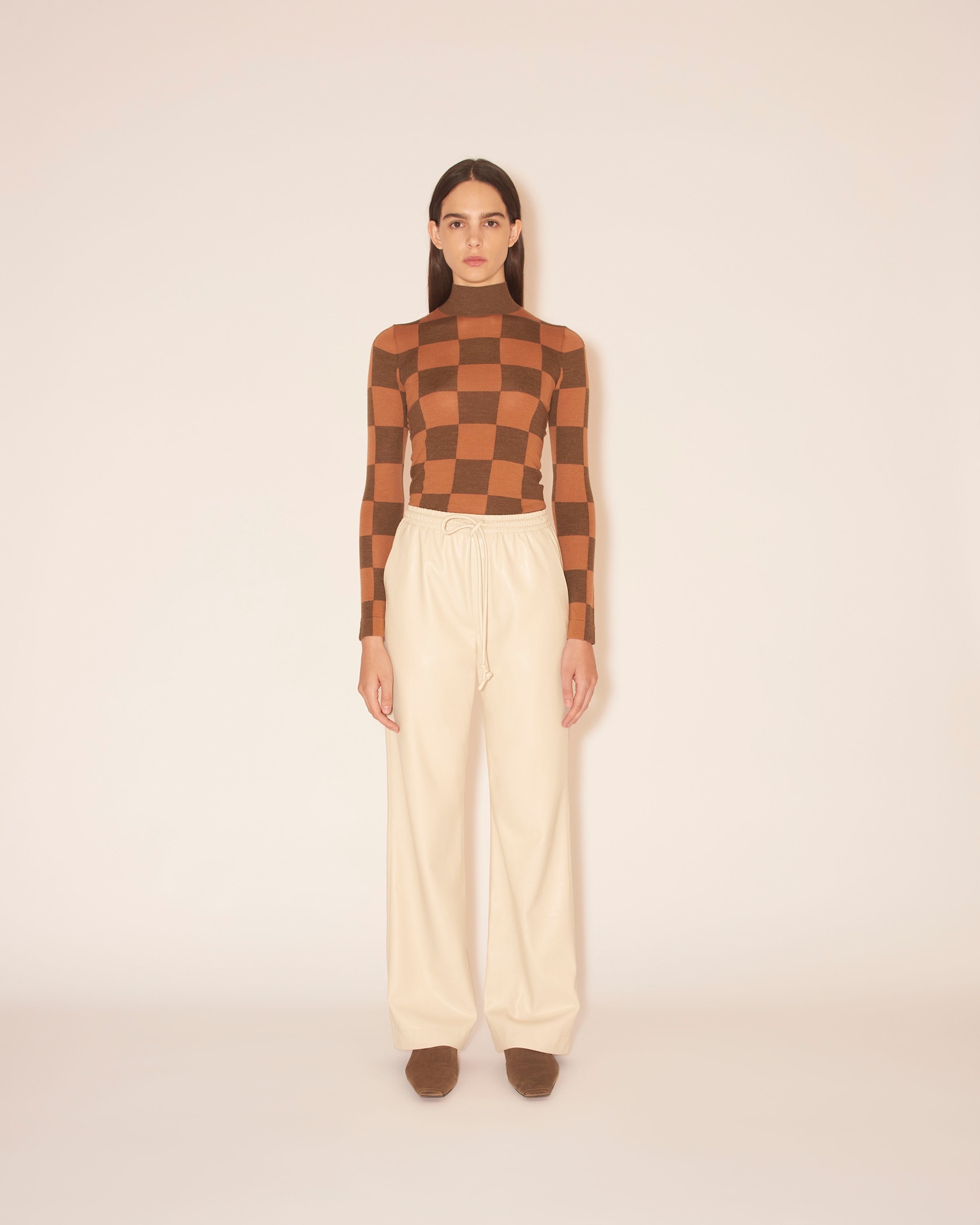 CALIE - OKOBOR™ alt-leather drawstring waist trousers - Chalk - 3