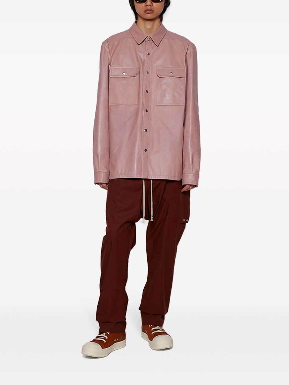 press-stud leather shirt - 2