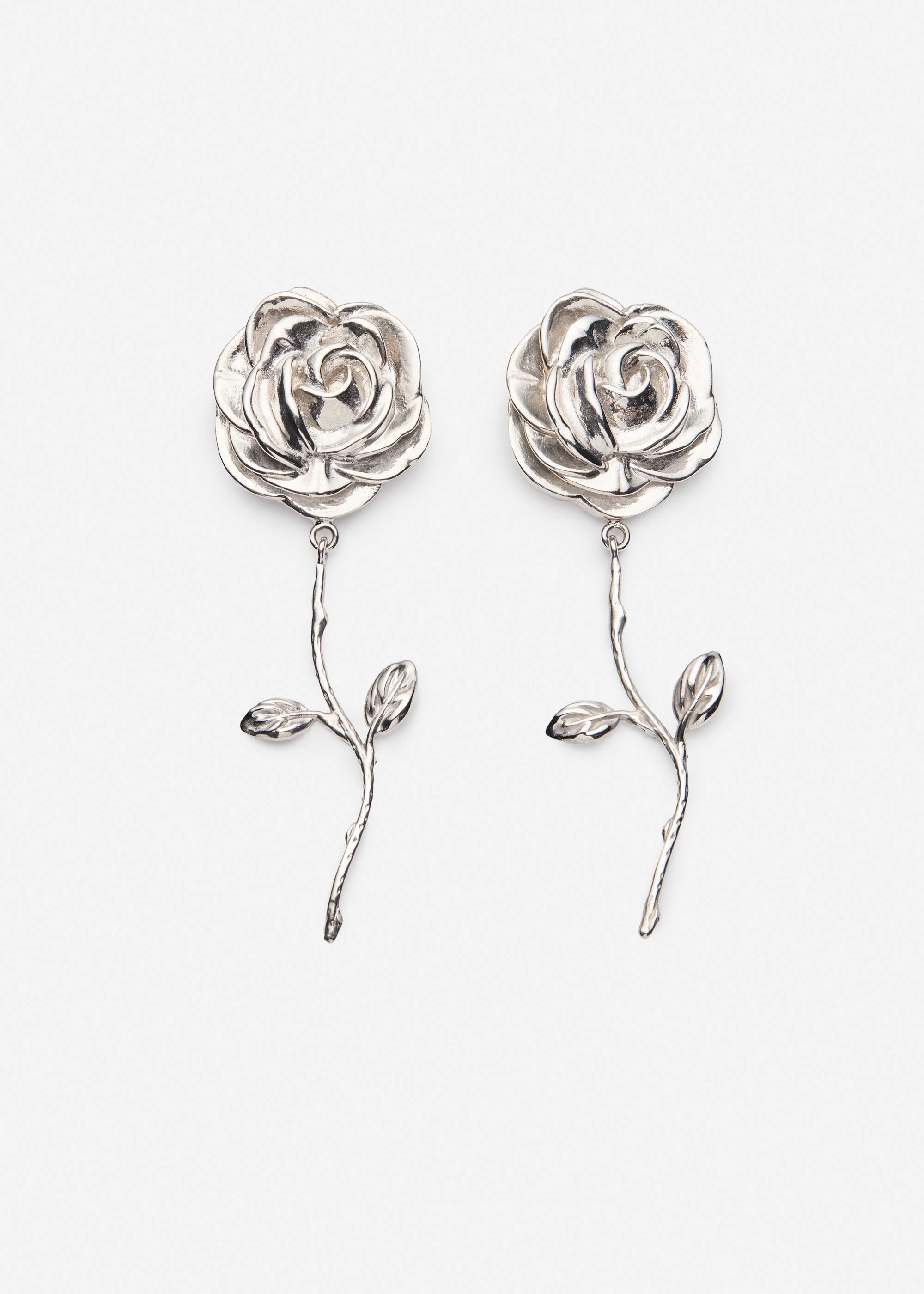 Rose stem earrings in silver - 1