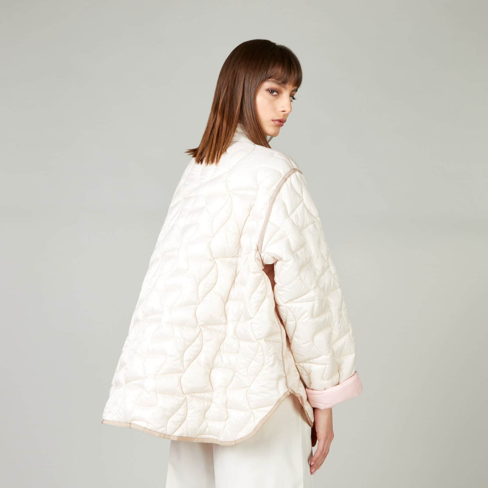 Quilted Bomber Jacket Ivory Beige - 6