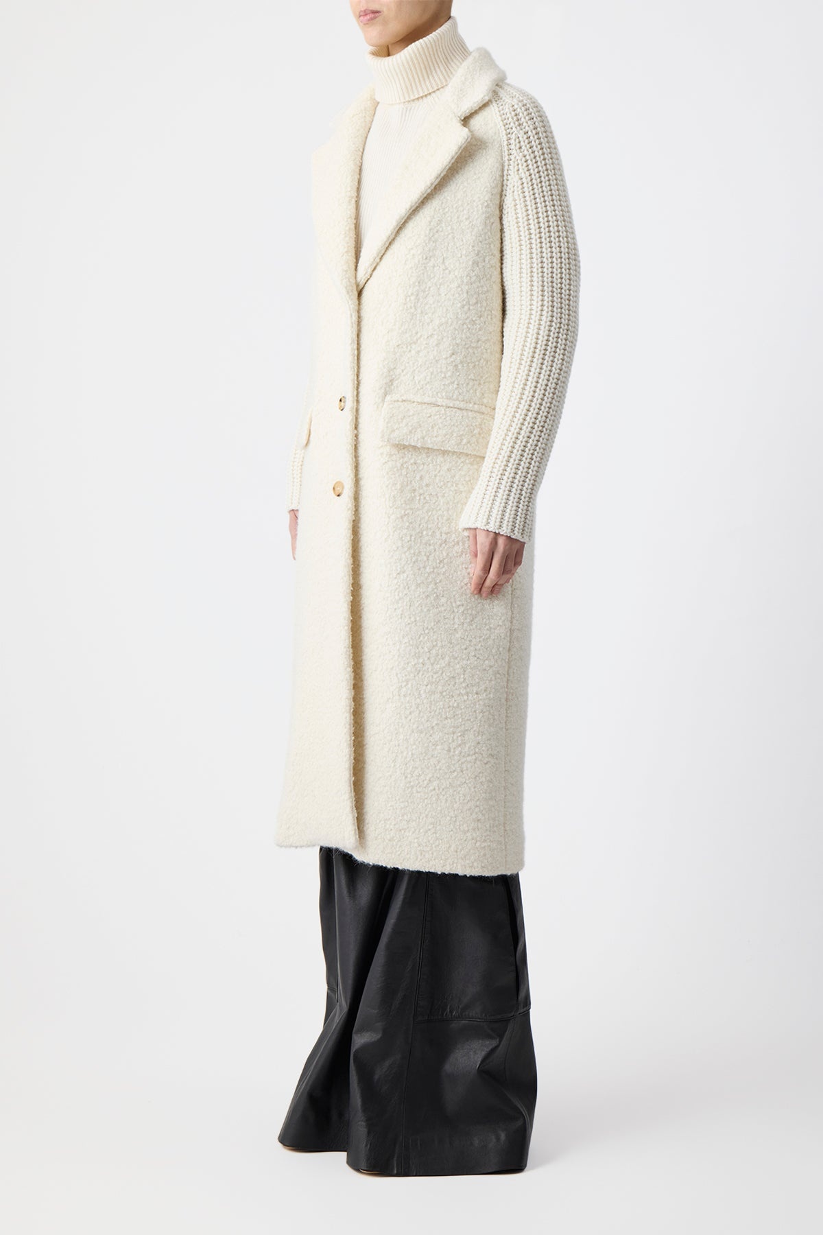 Charles Coat in Ivory Recycled Cashmere Boucle - 3