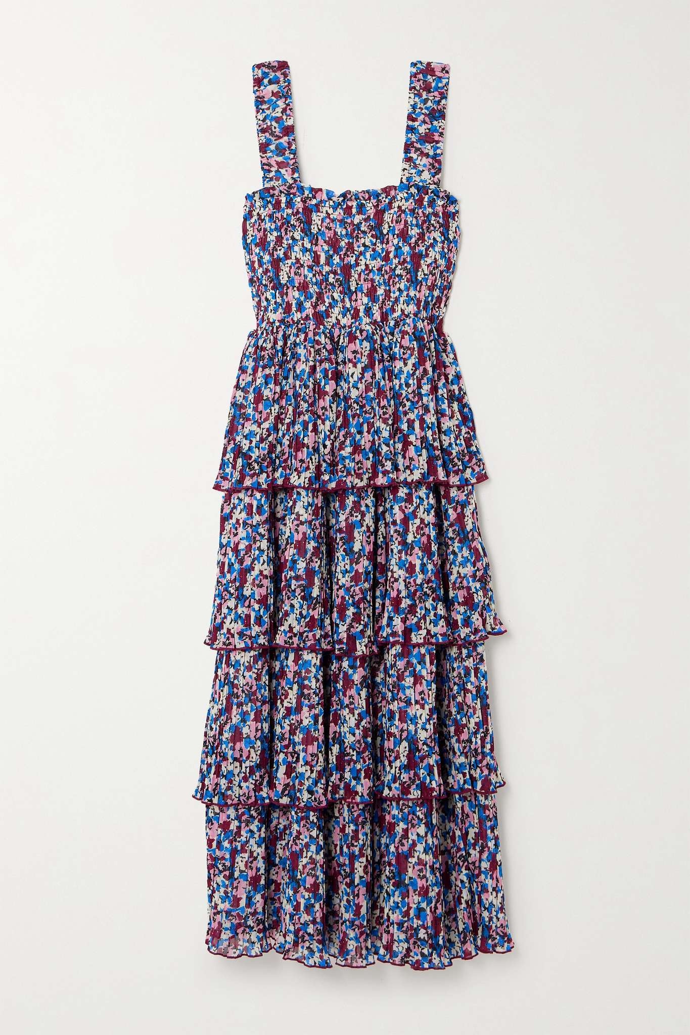 Tiered pleated floral-print recycled-georgette midi dress - 1