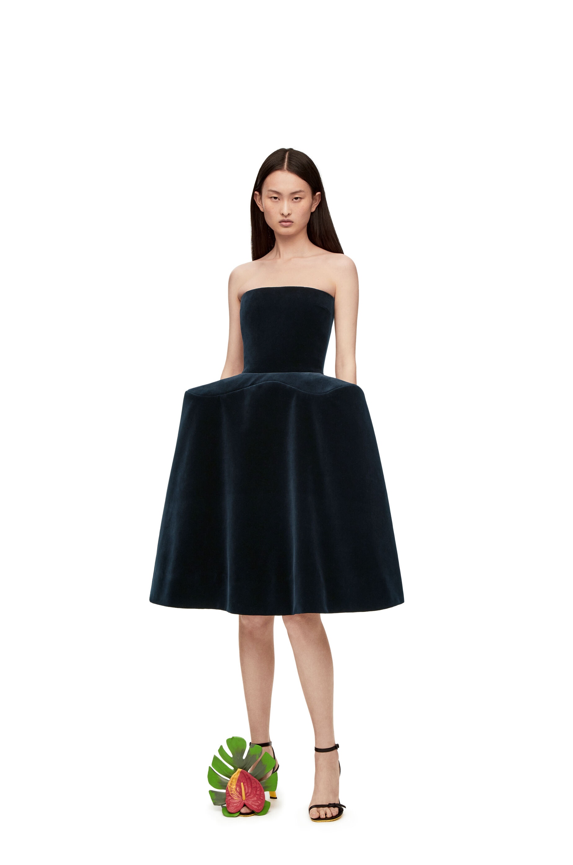 Peplum bustier dress in cotton velvet - 2