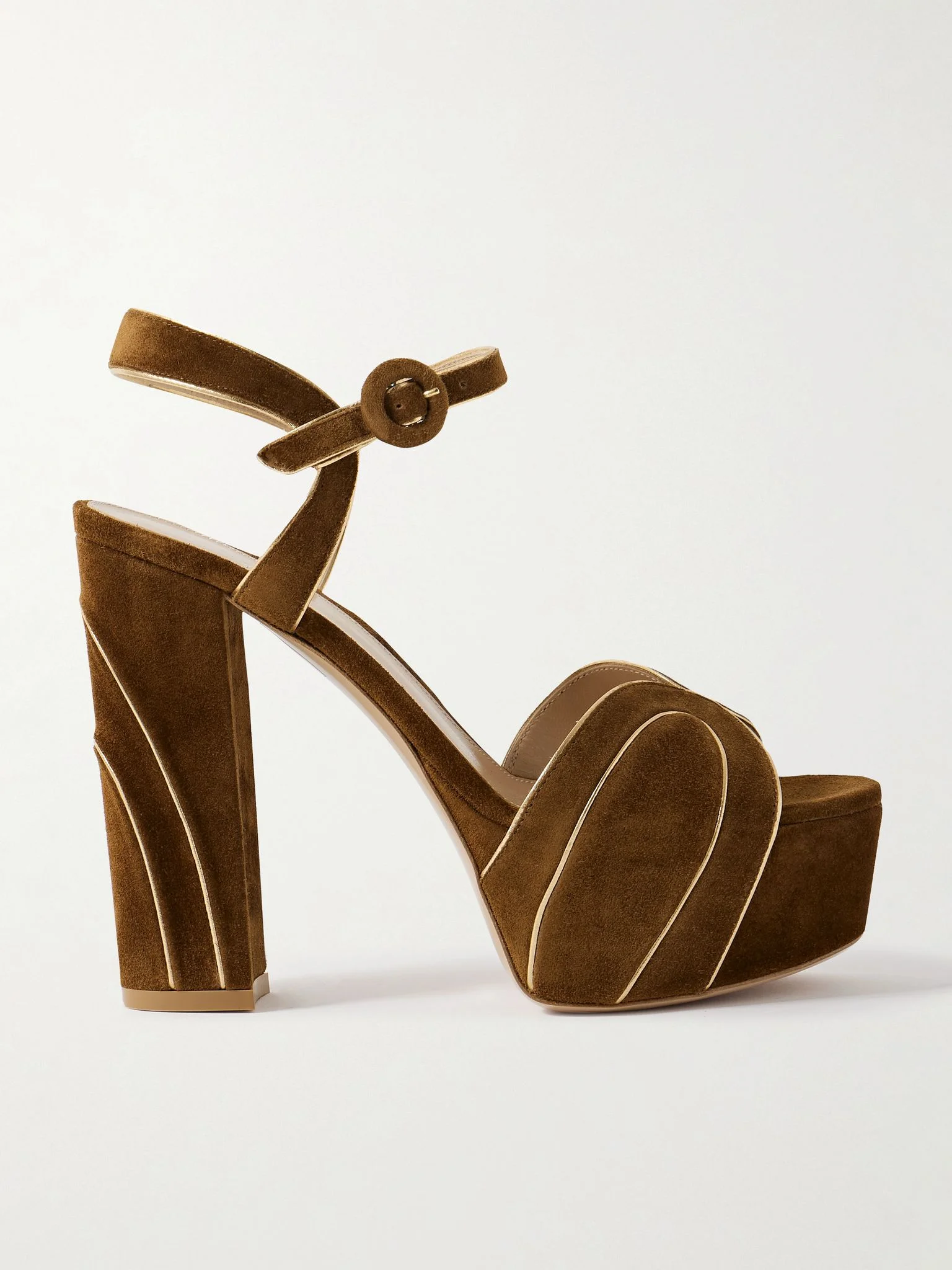 Metallic leather-trimmed suede platform sandals Tan - 1