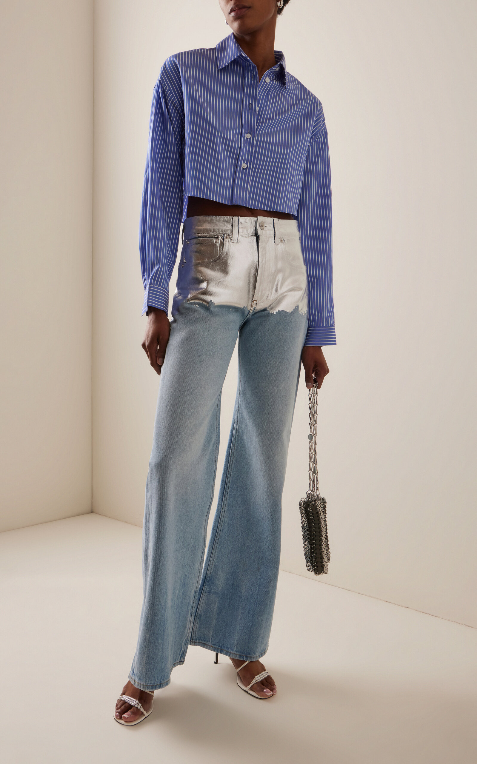 Metallic-Detailed High-Rise Straight-Leg Jeans light wash - 2