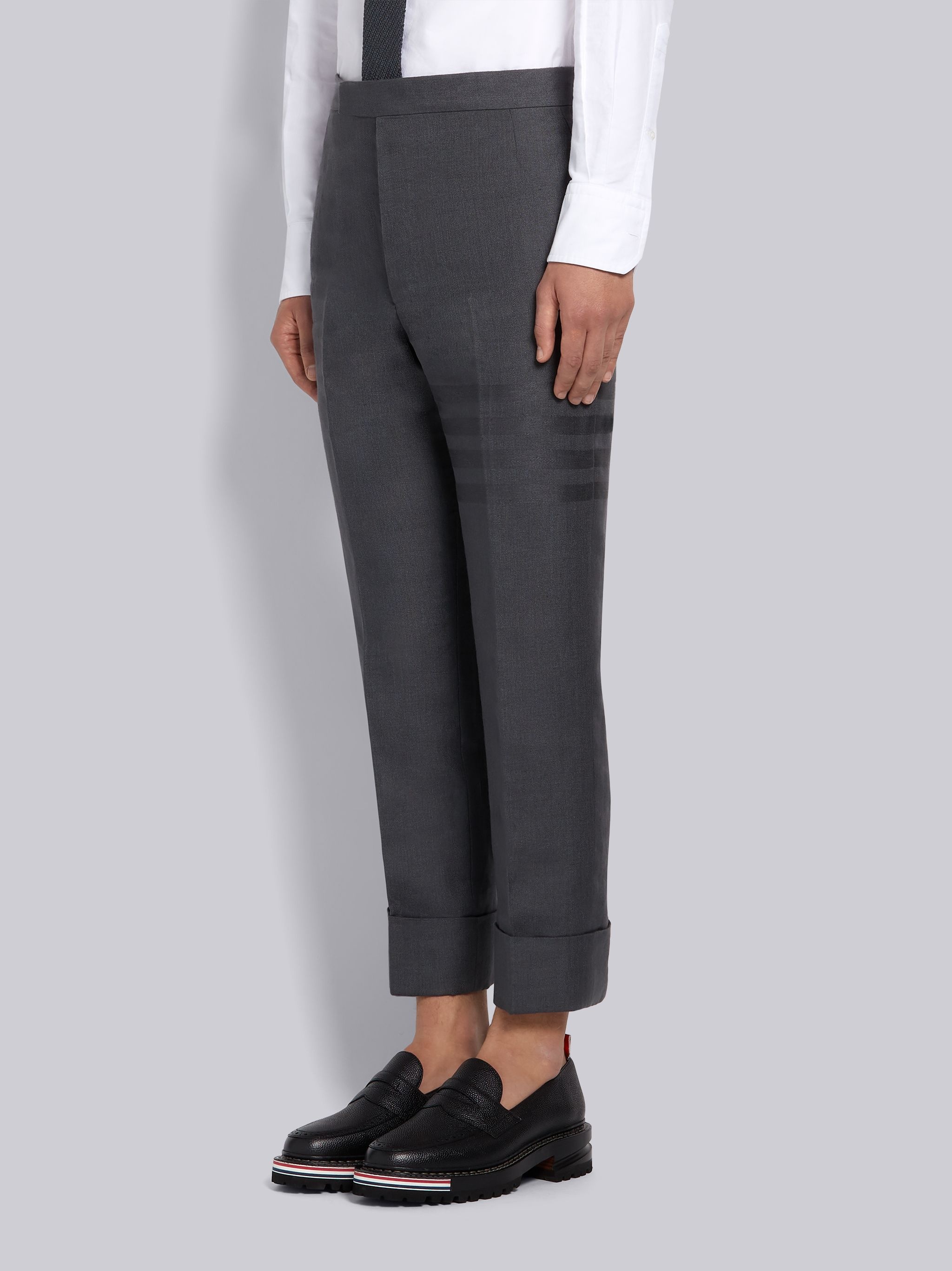 Dark Grey Crisp Linen Tonal 4-Bar Classic Trouser - 2