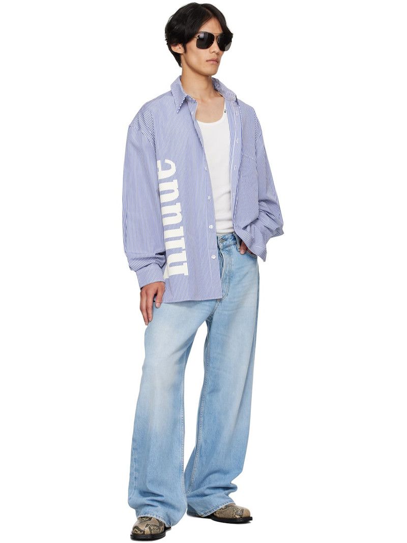 Rhude Blue & White 'Rhude' Side Logo LS Shirt outlook