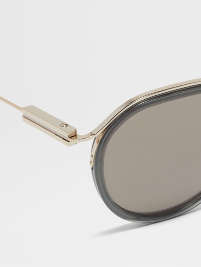 ZEGNA TRANSPARENT GREEN AND PALE GOLD ACETATE AND METAL SUNGLASSES outlook