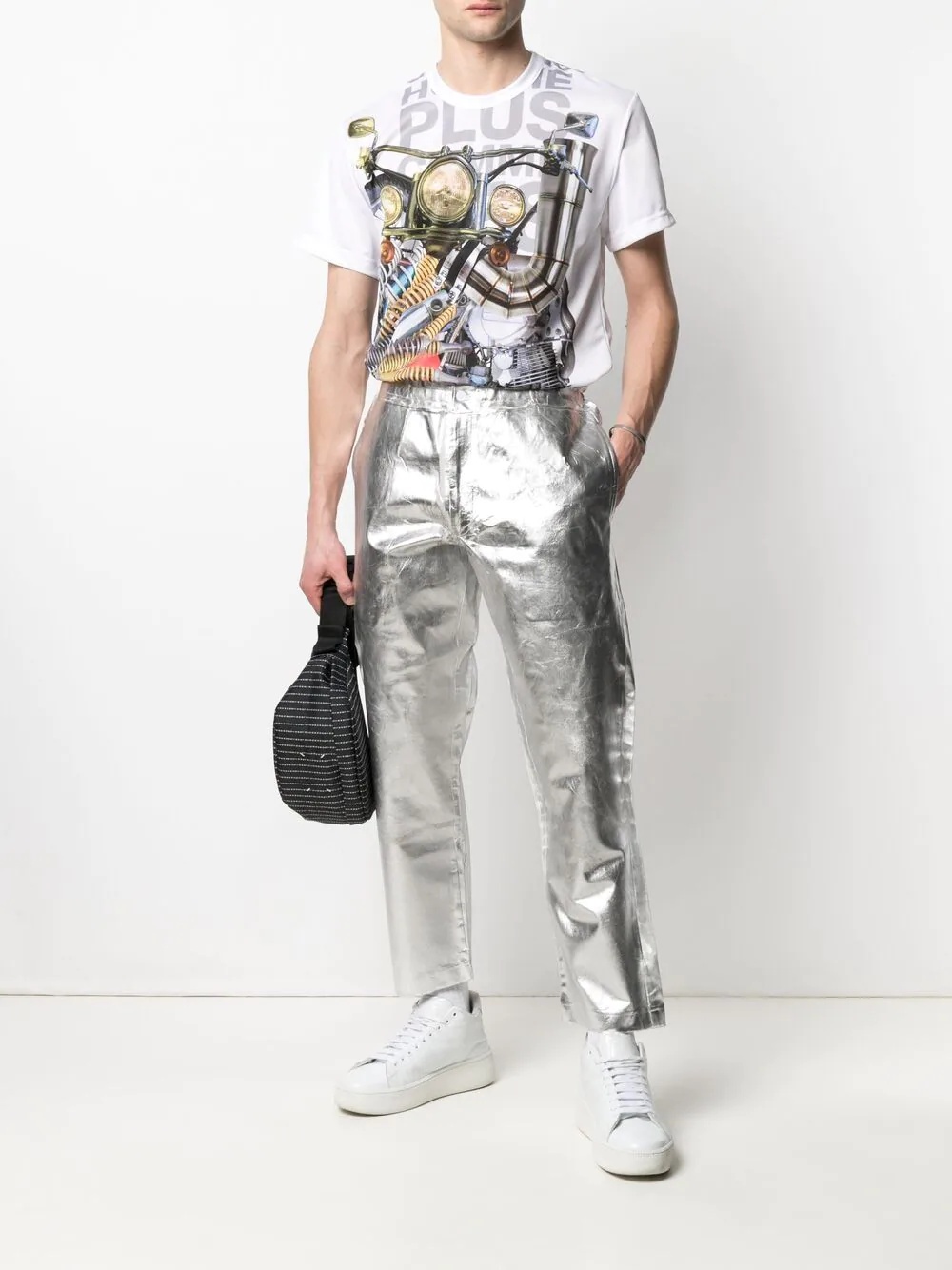 metallic-effect straight-leg trousers - 2