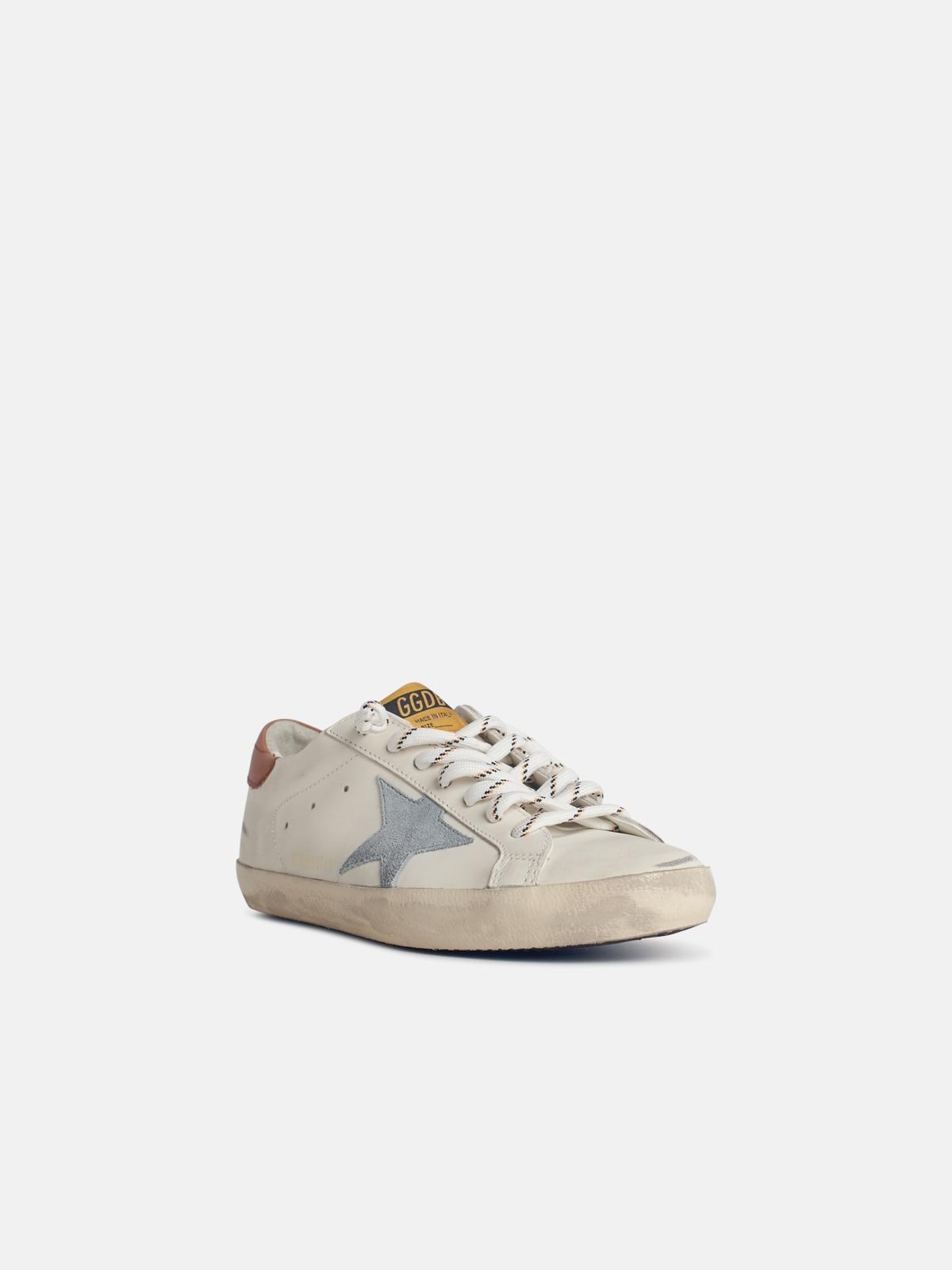 SUPER-STAR' WHITE LEATHER SNEAKERS WITH GREY SUEDE STAR AND BROWN HEEL - 2