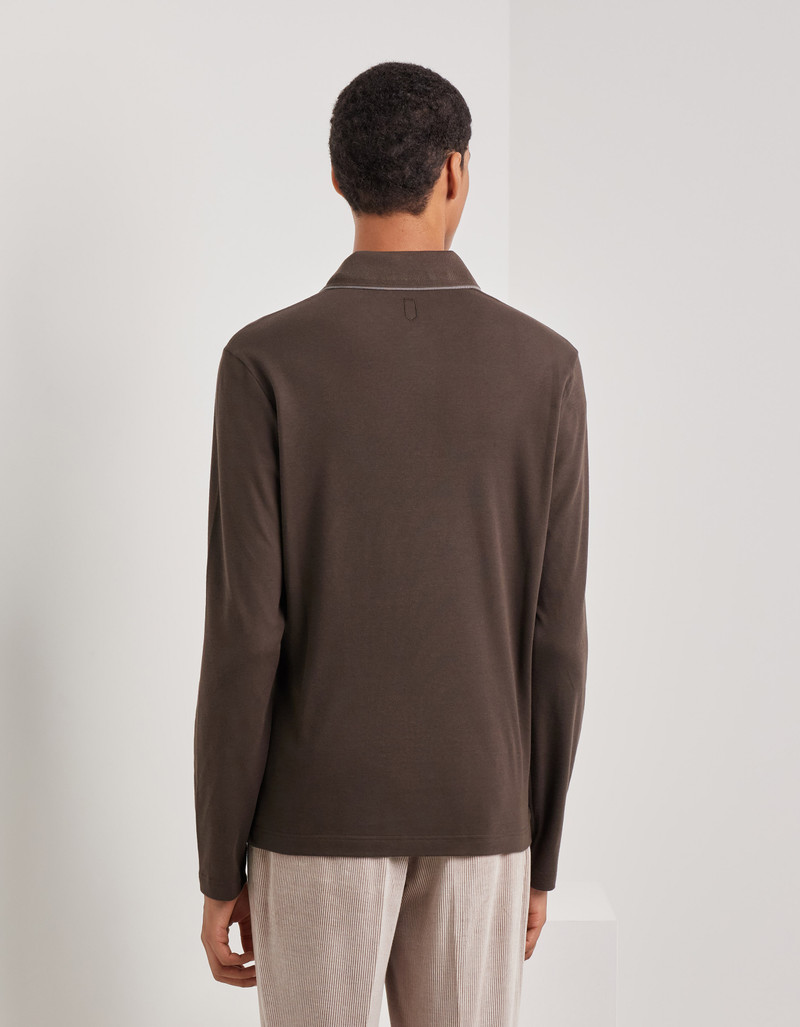 BROWN COTTON AND CASHMERE T-SHIRT WITH CONTRASTING PROFILES 3