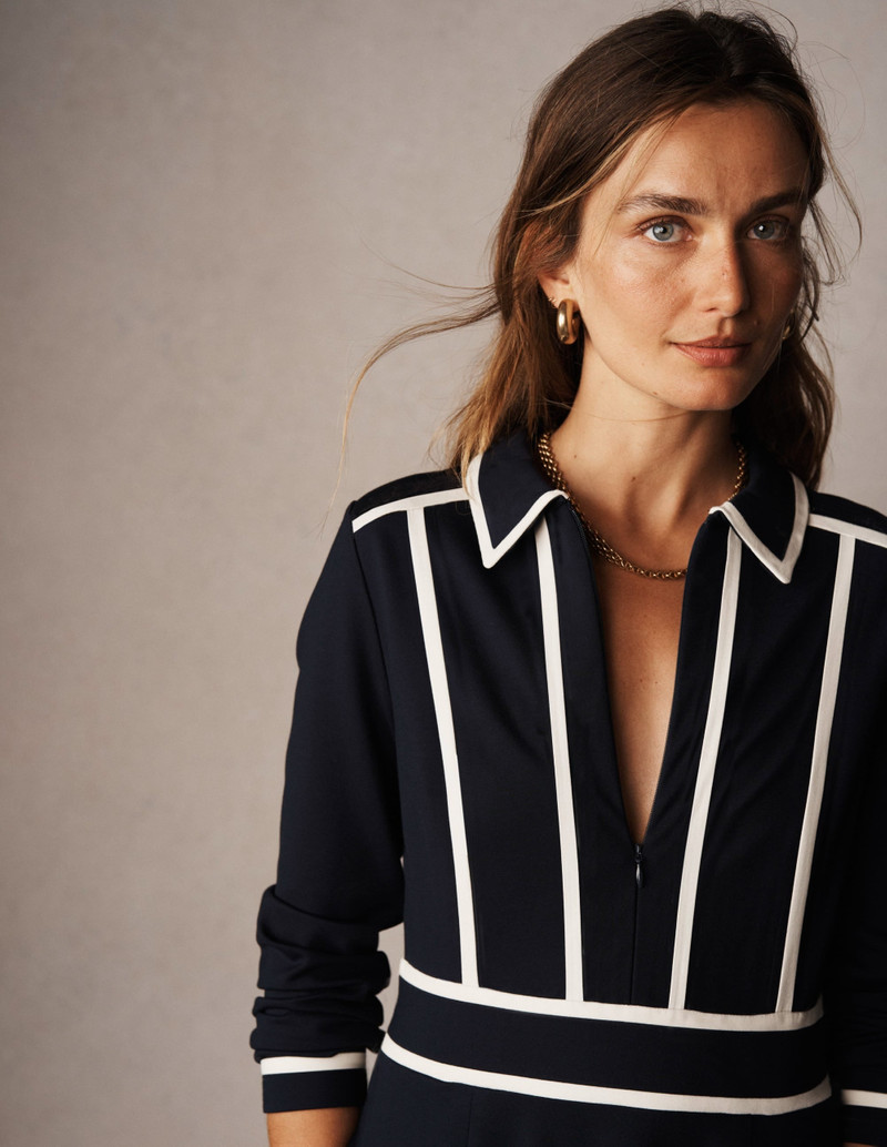 Contrast Ponte Midi Dress-Navy 7
