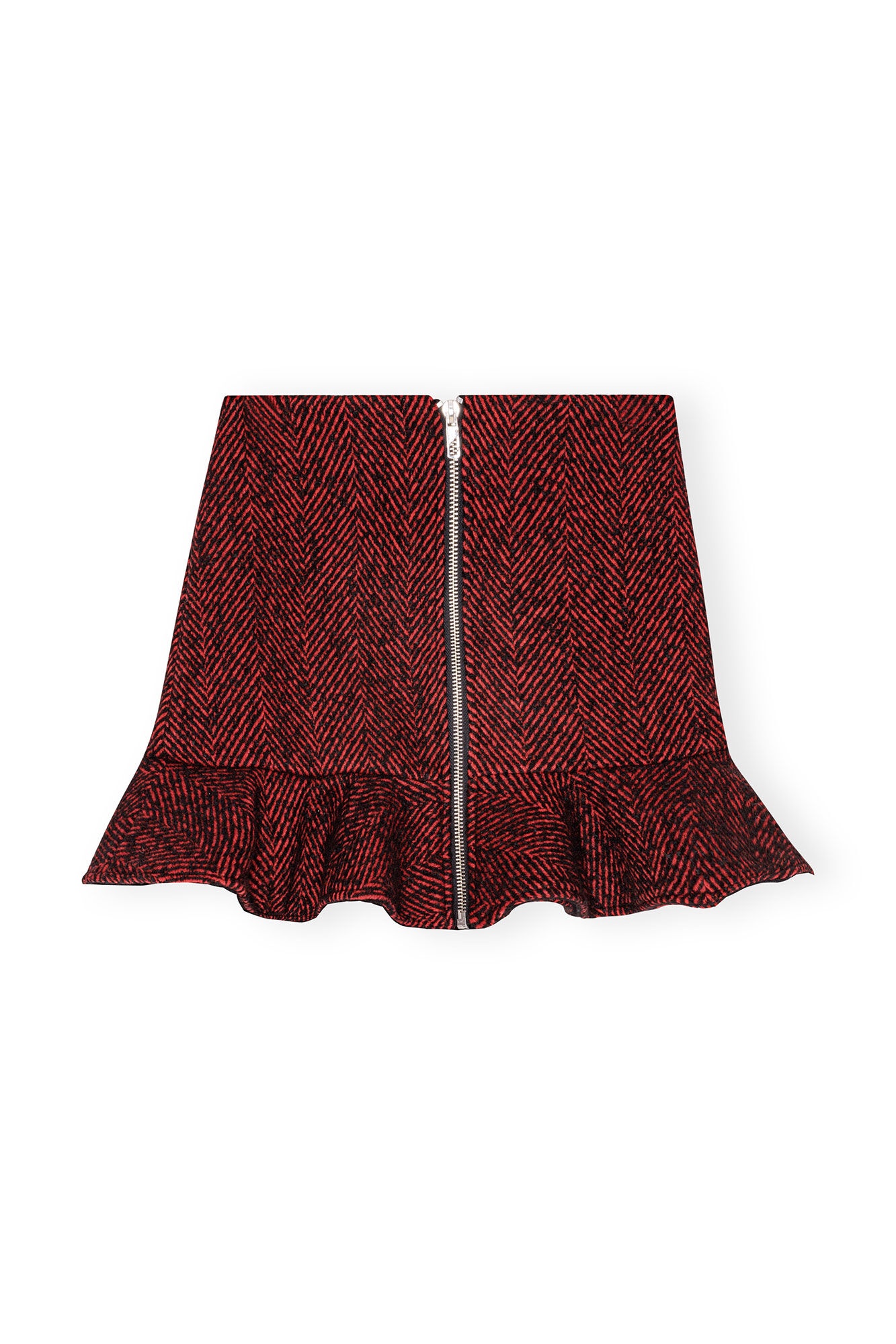 RED HERRINGBONE WOOL MINI SKIRT - 5