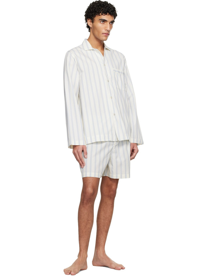 TEKLA Off-White & Blue Poplin Pyjama Shorts outlook