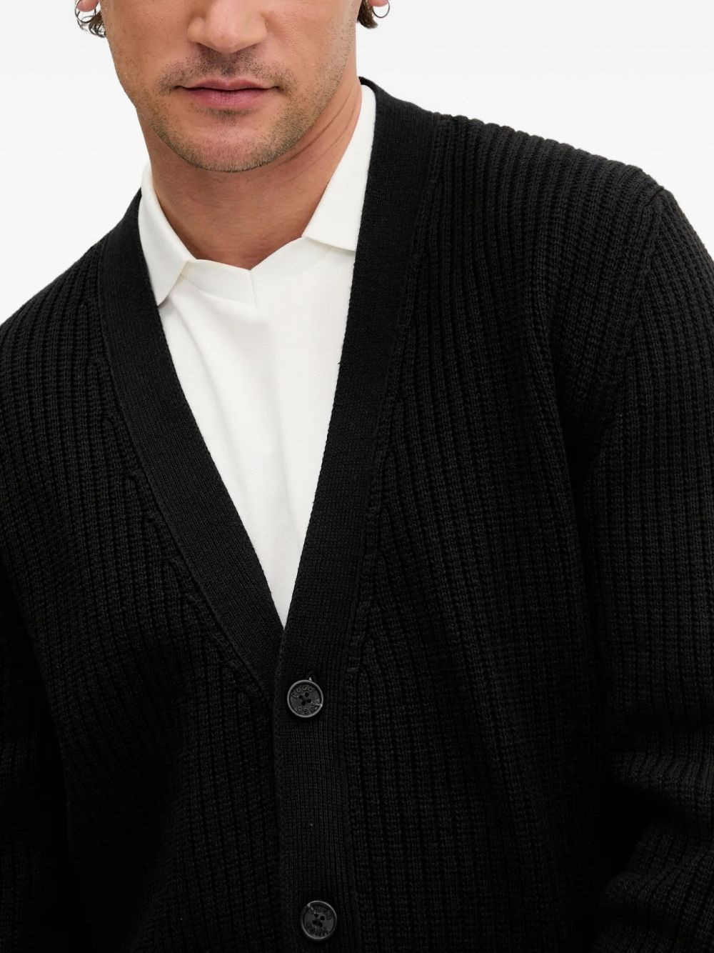 ribbed button cardigan - 4