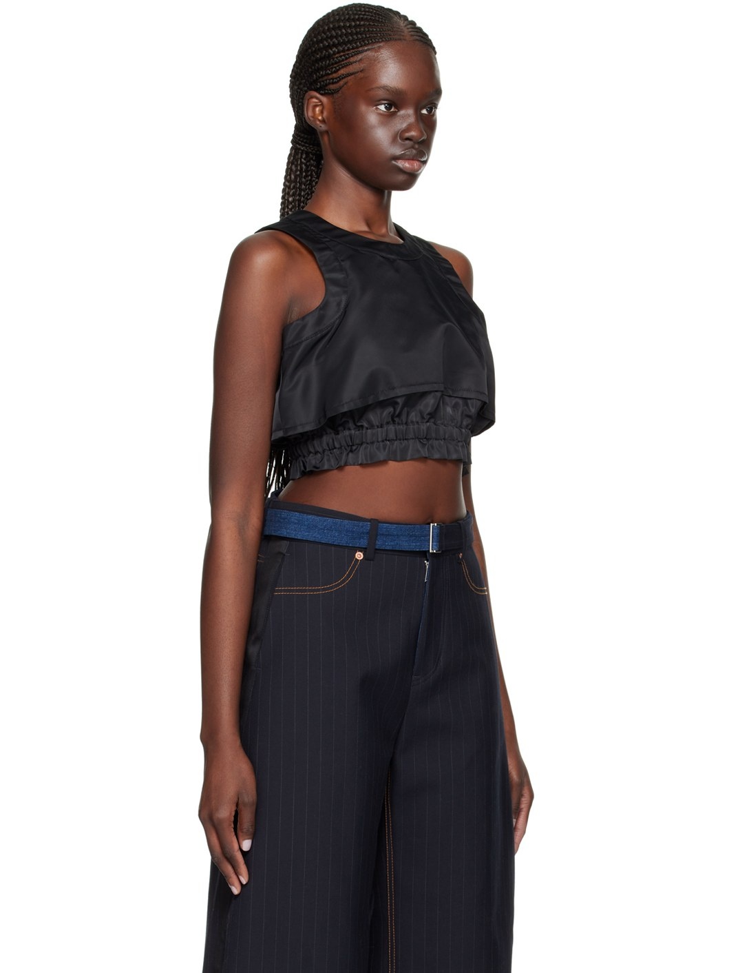 Black Cropped Tank Top - 2
