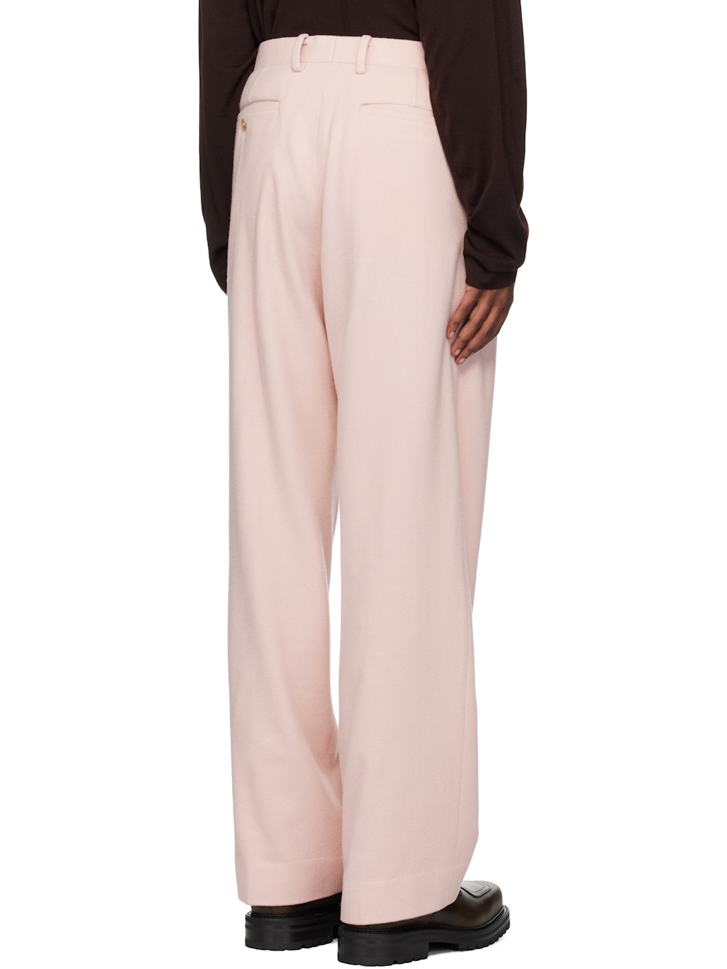 Pink Brushed Super Fine Wool Flannel Trousers - 3