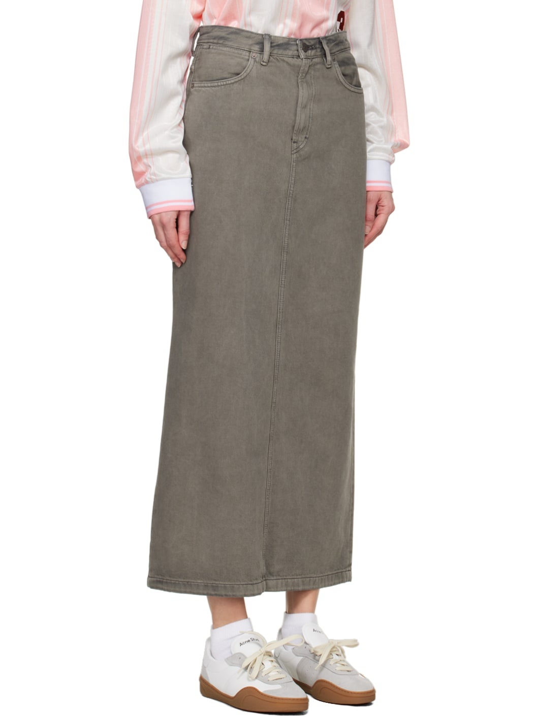 Gray Faded Denim Maxi Skirt - 2
