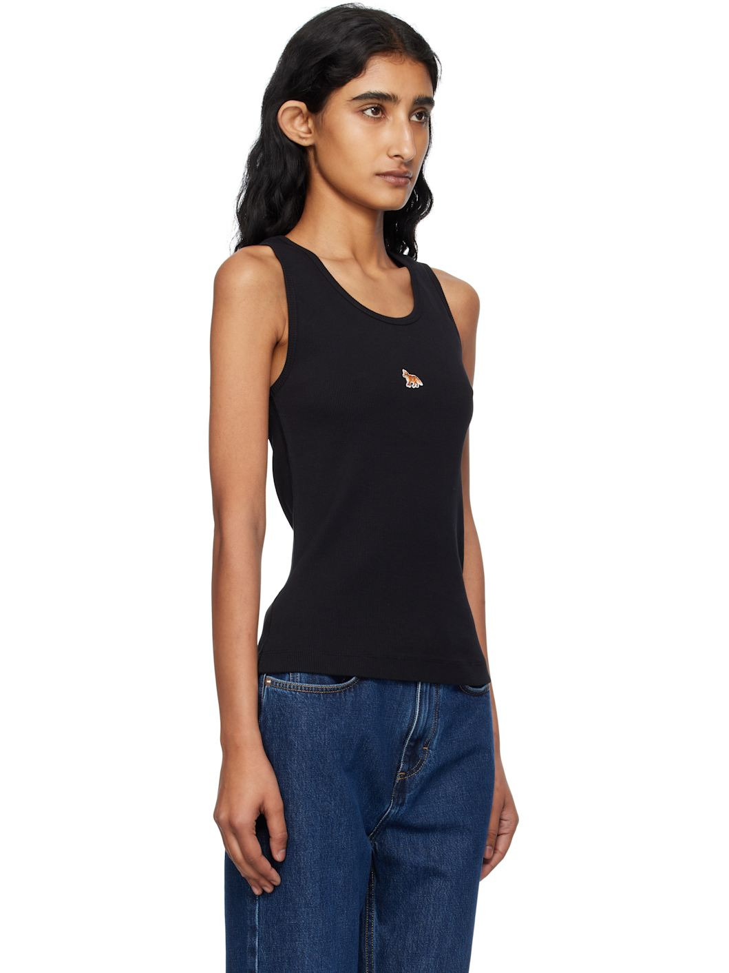 Black 'Baby Fox' Ribbed Tank Top - 2