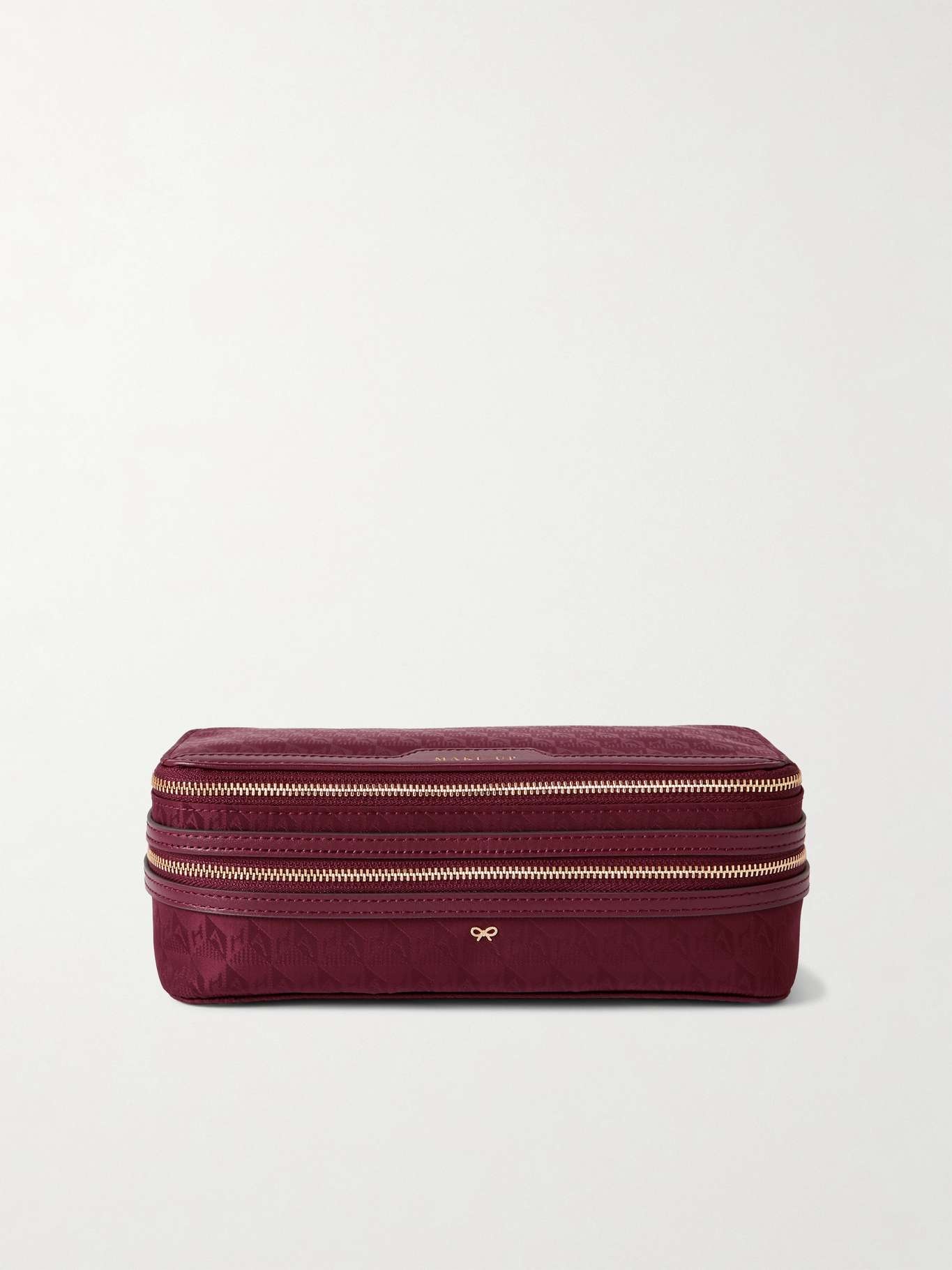 Make-Up leather-trimmed recycled logo-jacquard nylon cosmetics case - 1
