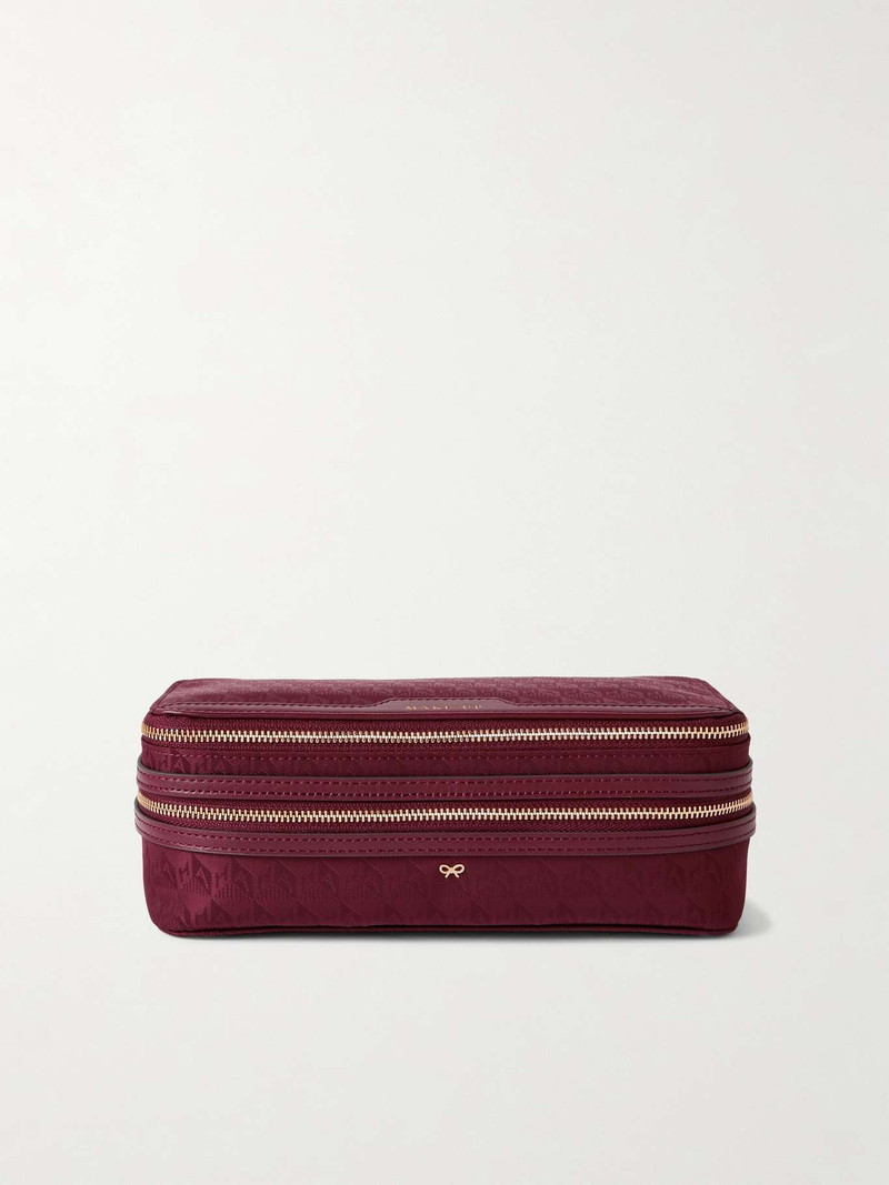 Make-Up leather-trimmed recycled logo-jacquard nylon cosmetics case 1