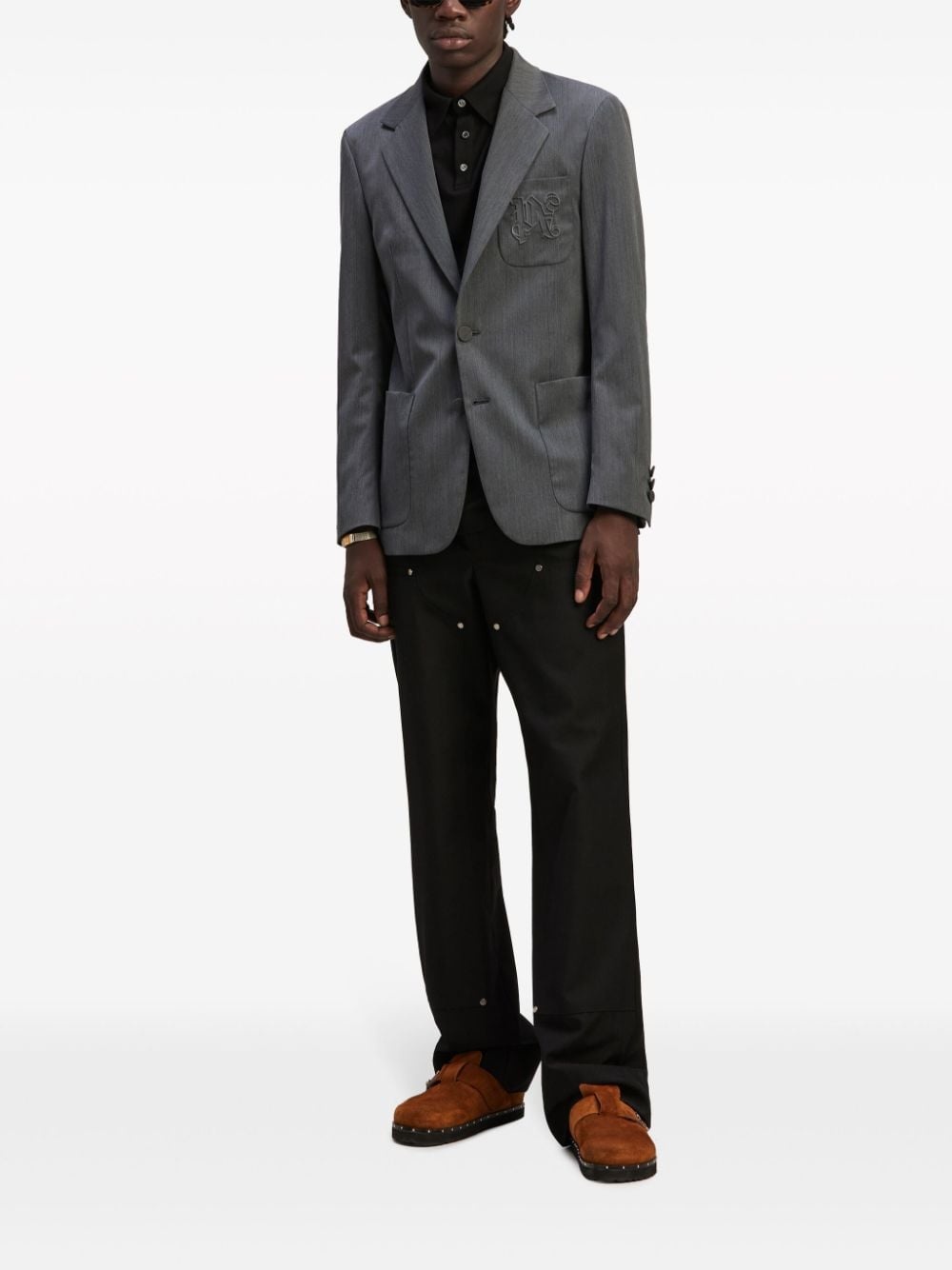logo-embroidered blazer - 3