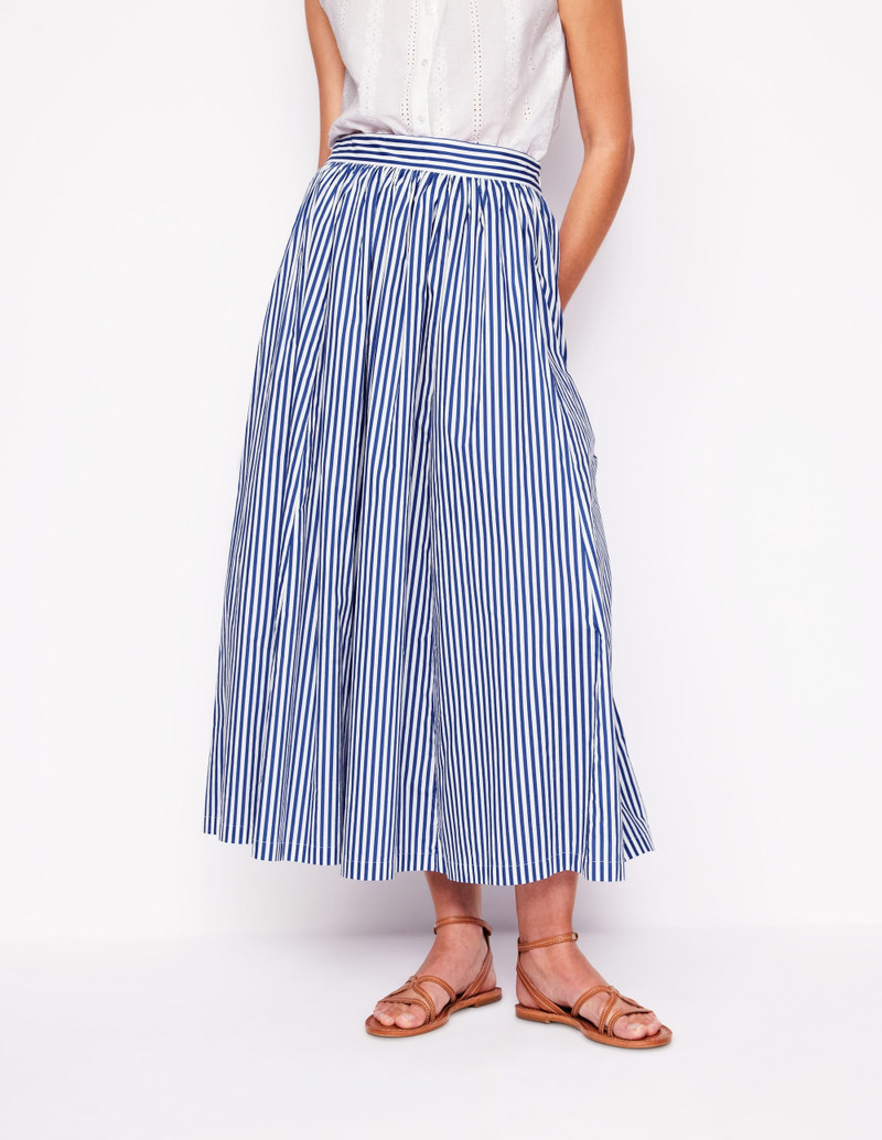 Full Poplin Maxi Skirt-Kingfisher Blue, Fine Stripe 5