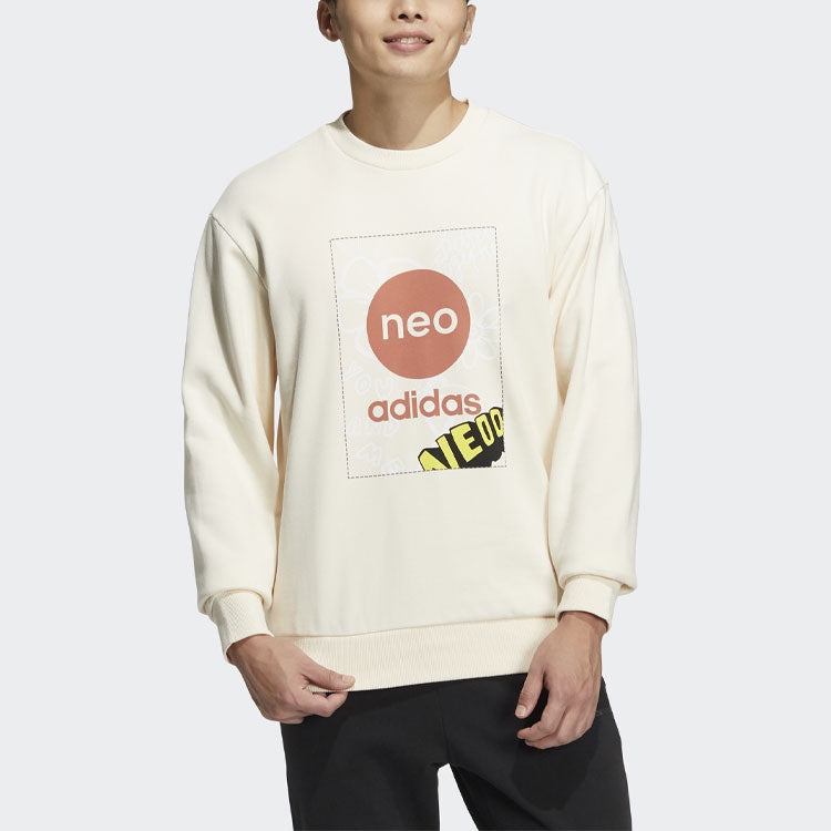 adidas neo Logo Printing Round Neck Long Sleeves Pullover Couple Style Yellow HM7432 - 3