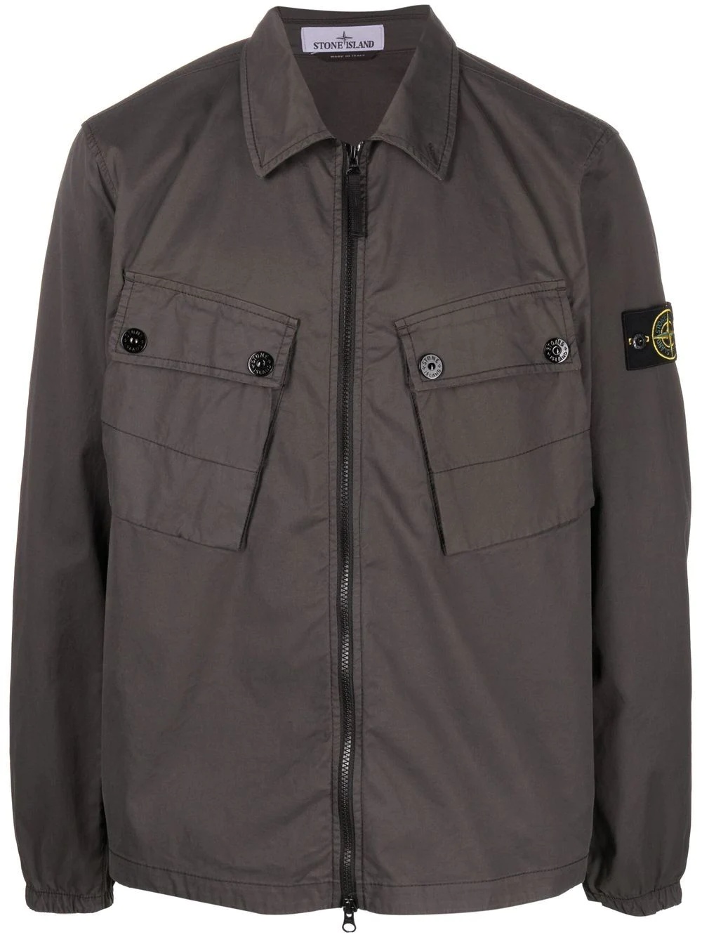 Compass-patch zip-up shirt - 1